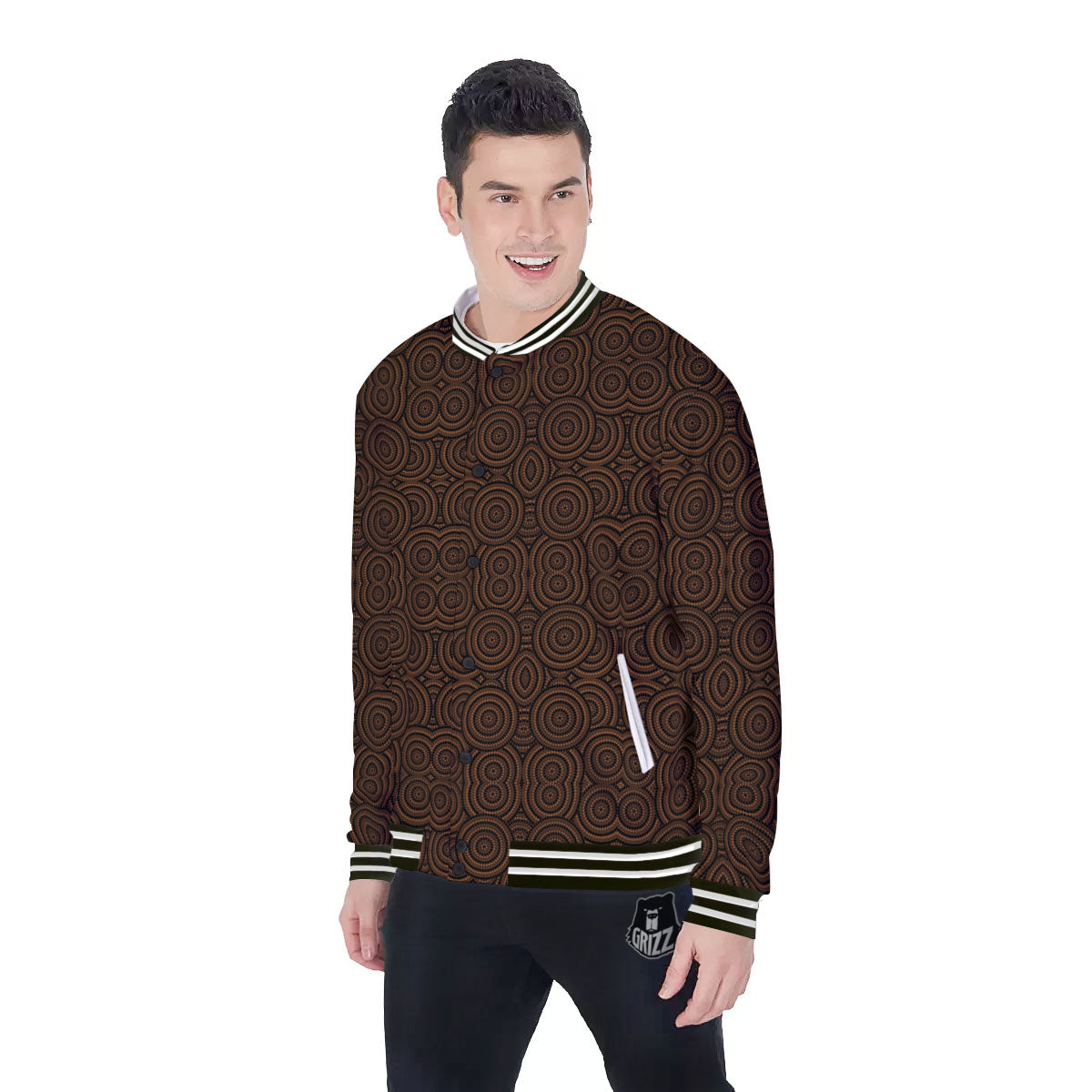 Aboriginal Dot Brown Print Pattern Baseball Jacket-grizzshop