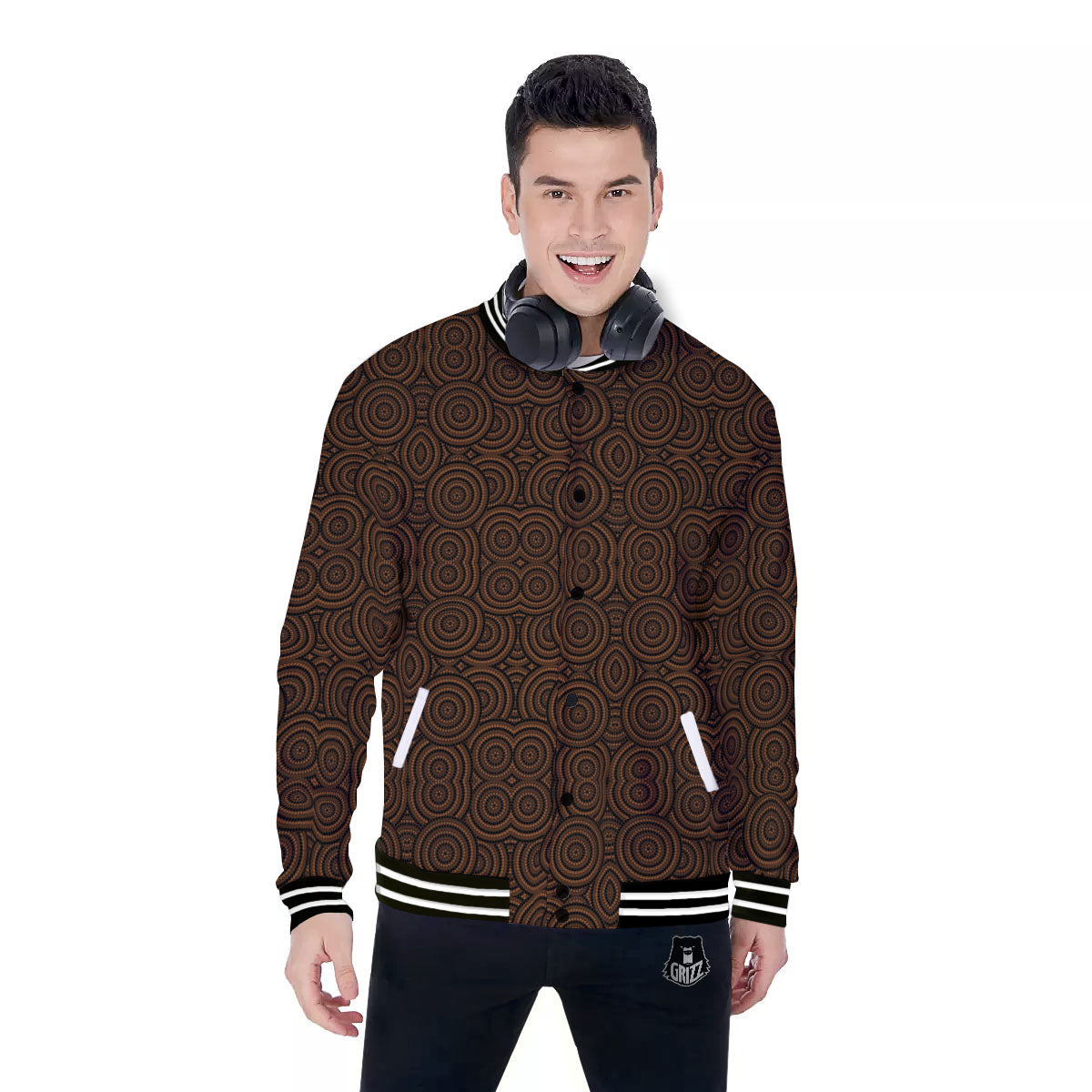 Aboriginal Dot Brown Print Pattern Baseball Jacket-grizzshop