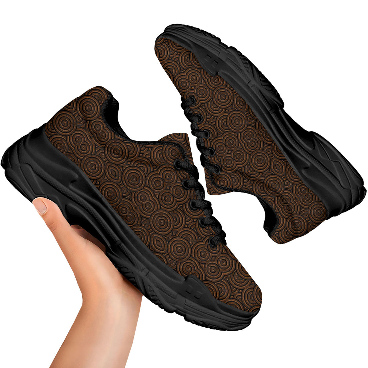 Aboriginal Dot Brown Print Pattern Black Chunky Shoes-grizzshop