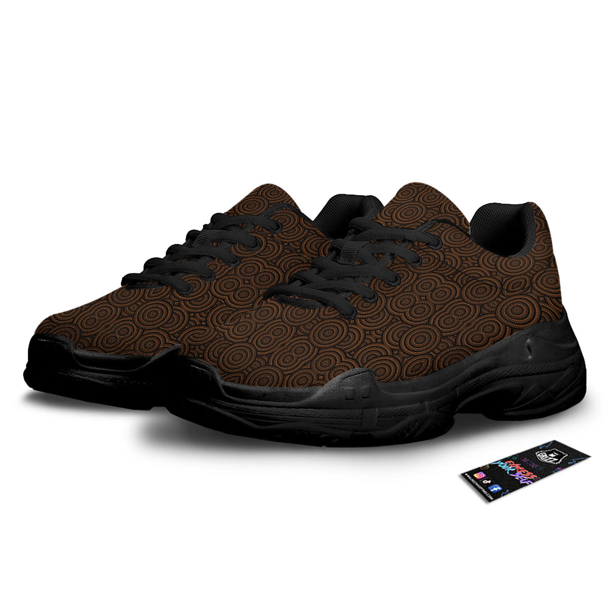 Aboriginal Dot Brown Print Pattern Black Chunky Shoes-grizzshop