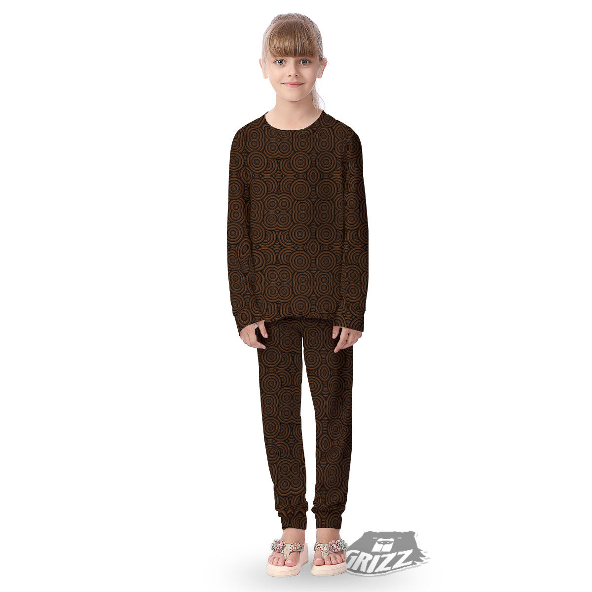 Aboriginal Dot Brown Print Pattern Kid's Pajamas-grizzshop