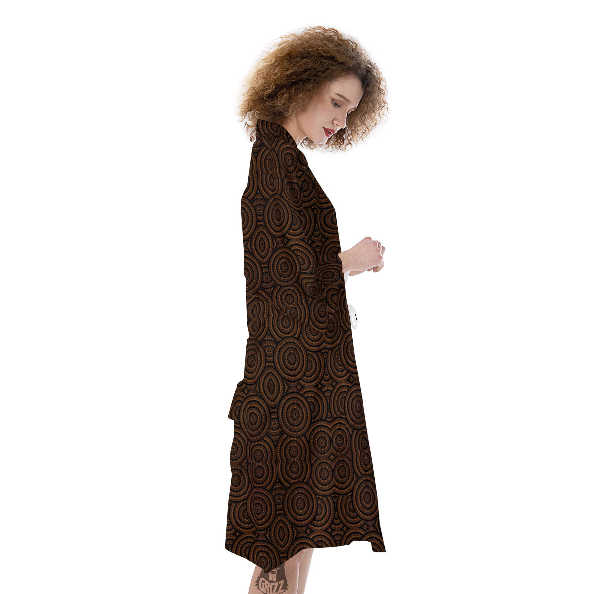 Aboriginal Dot Brown Print Pattern Kimono-grizzshop
