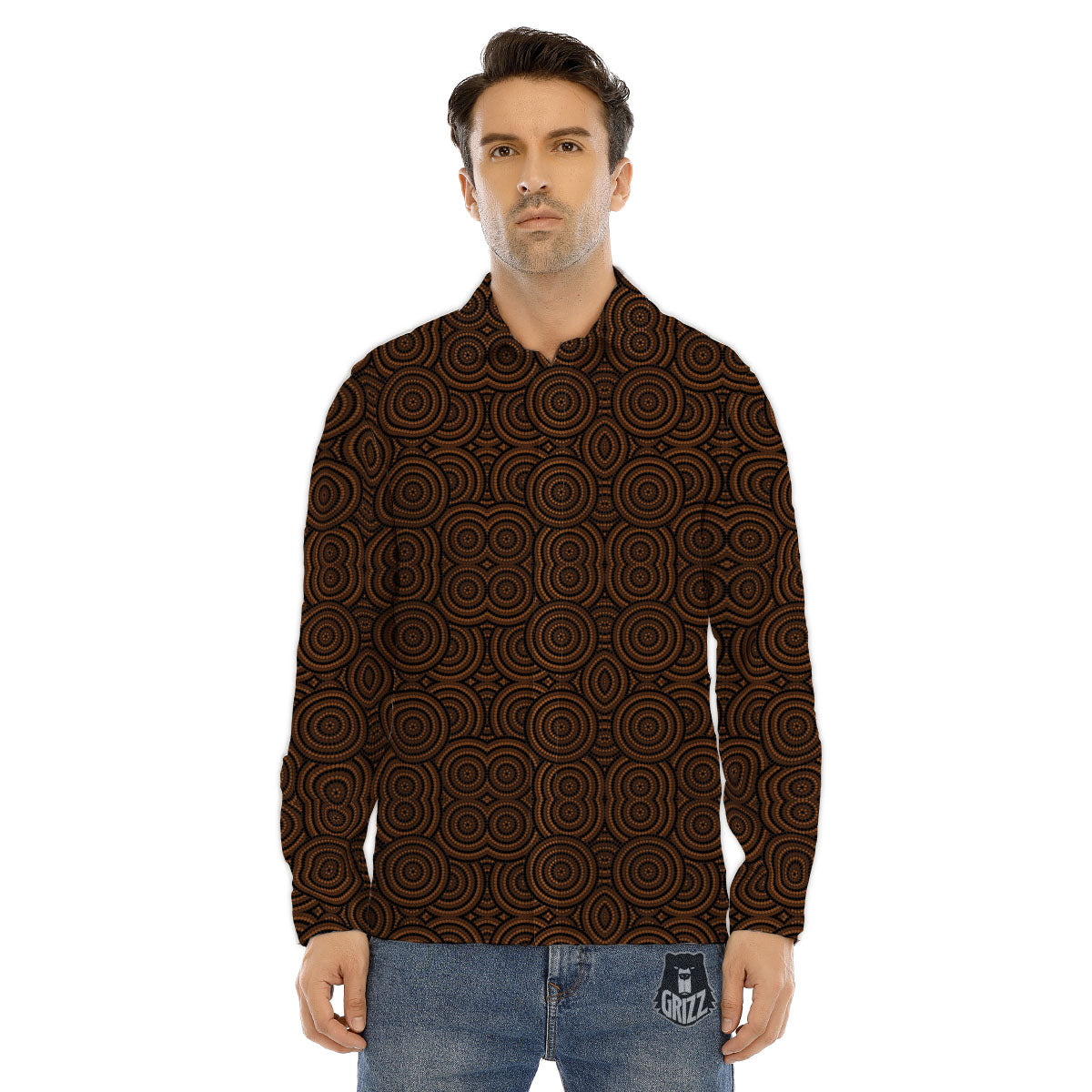 Aboriginal Dot Brown Print Pattern Men's Dress Shirts-grizzshop