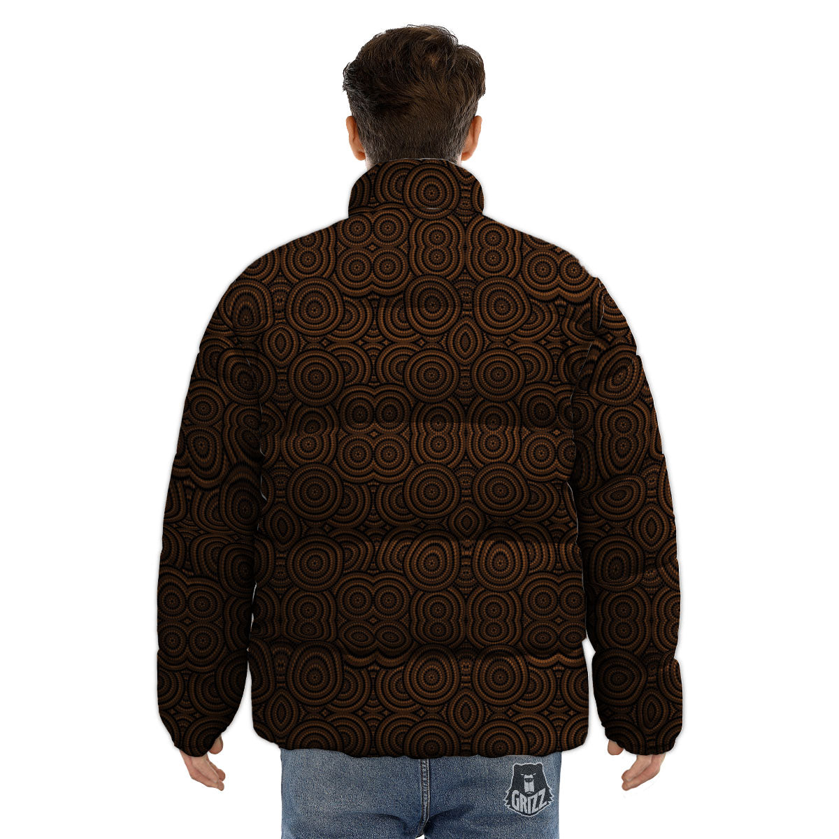Aboriginal Dot Brown Print Pattern Puffer Jacket-grizzshop
