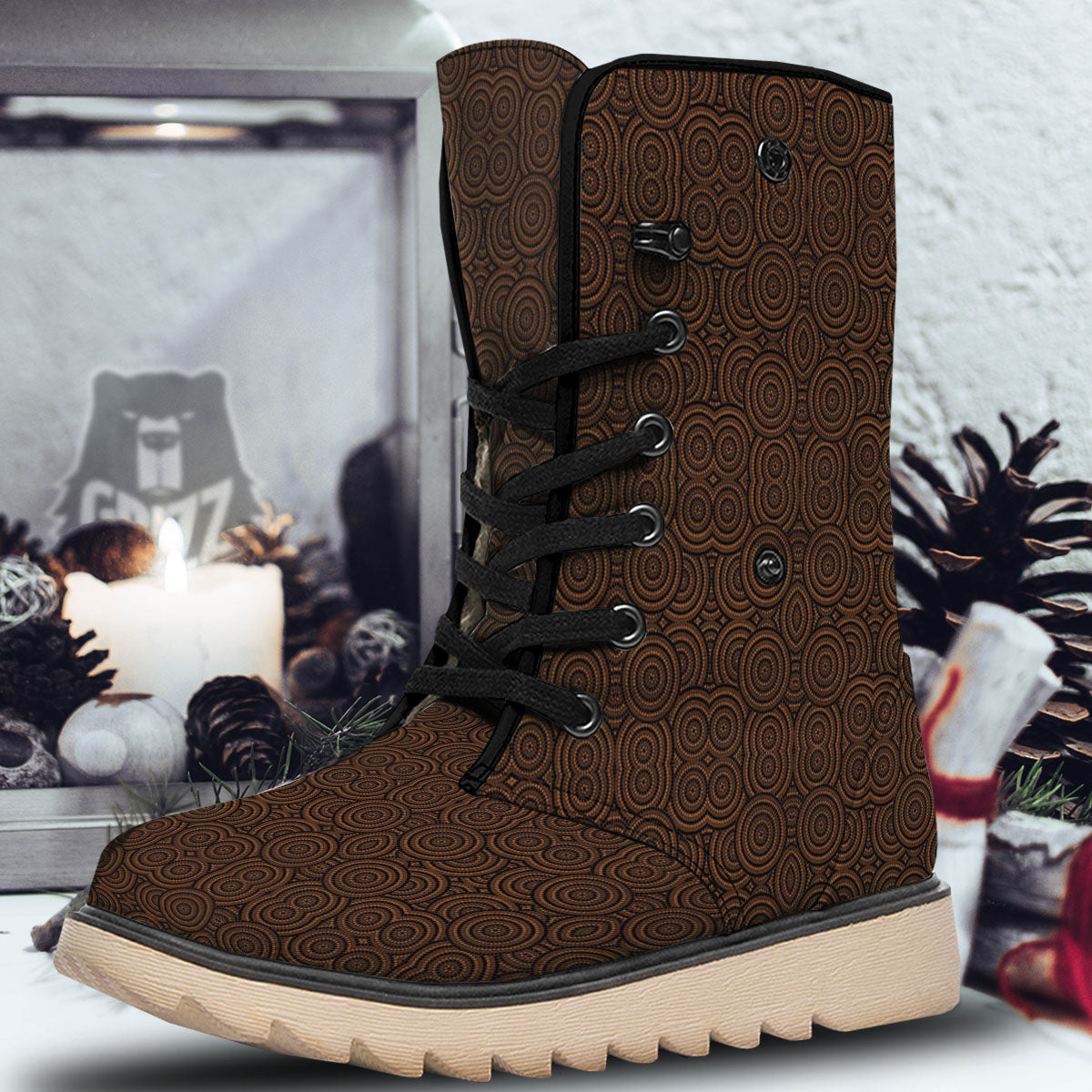 Aboriginal Dot Brown Print Pattern Snow Boots-grizzshop