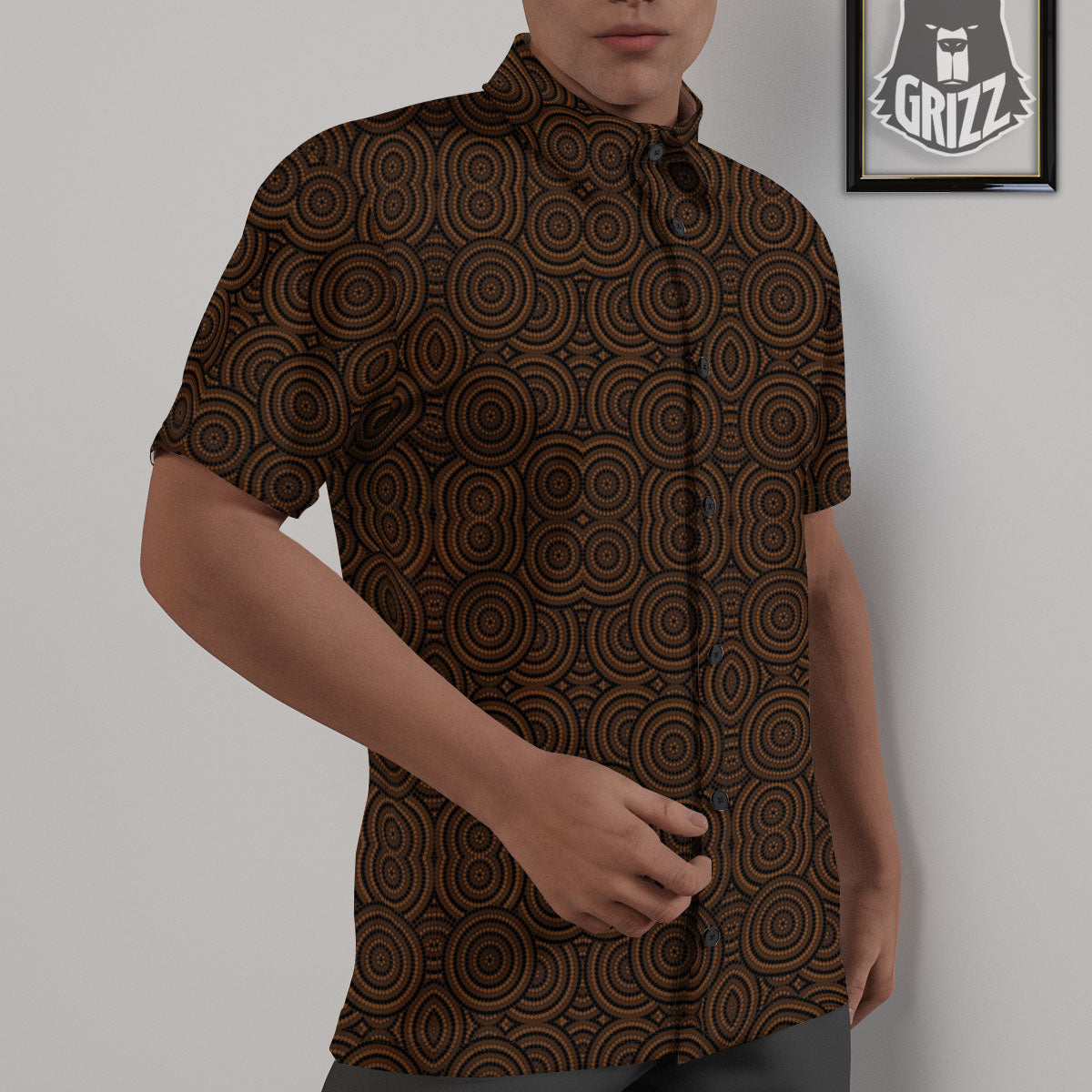 Aboriginal Dot Brown Print Pattern Untucked Shirts-grizzshop