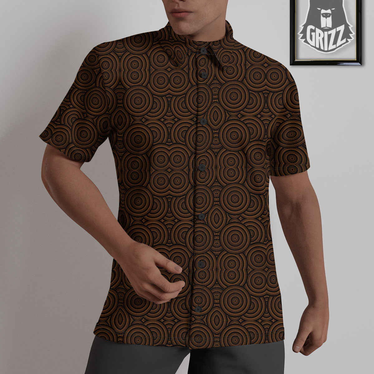 Aboriginal Dot Brown Print Pattern Untucked Shirts-grizzshop