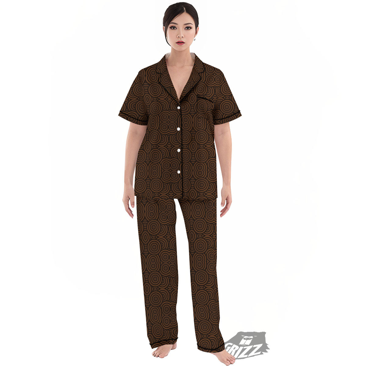 Aboriginal Dot Brown Print Pattern Women's Pajamas Set-grizzshop