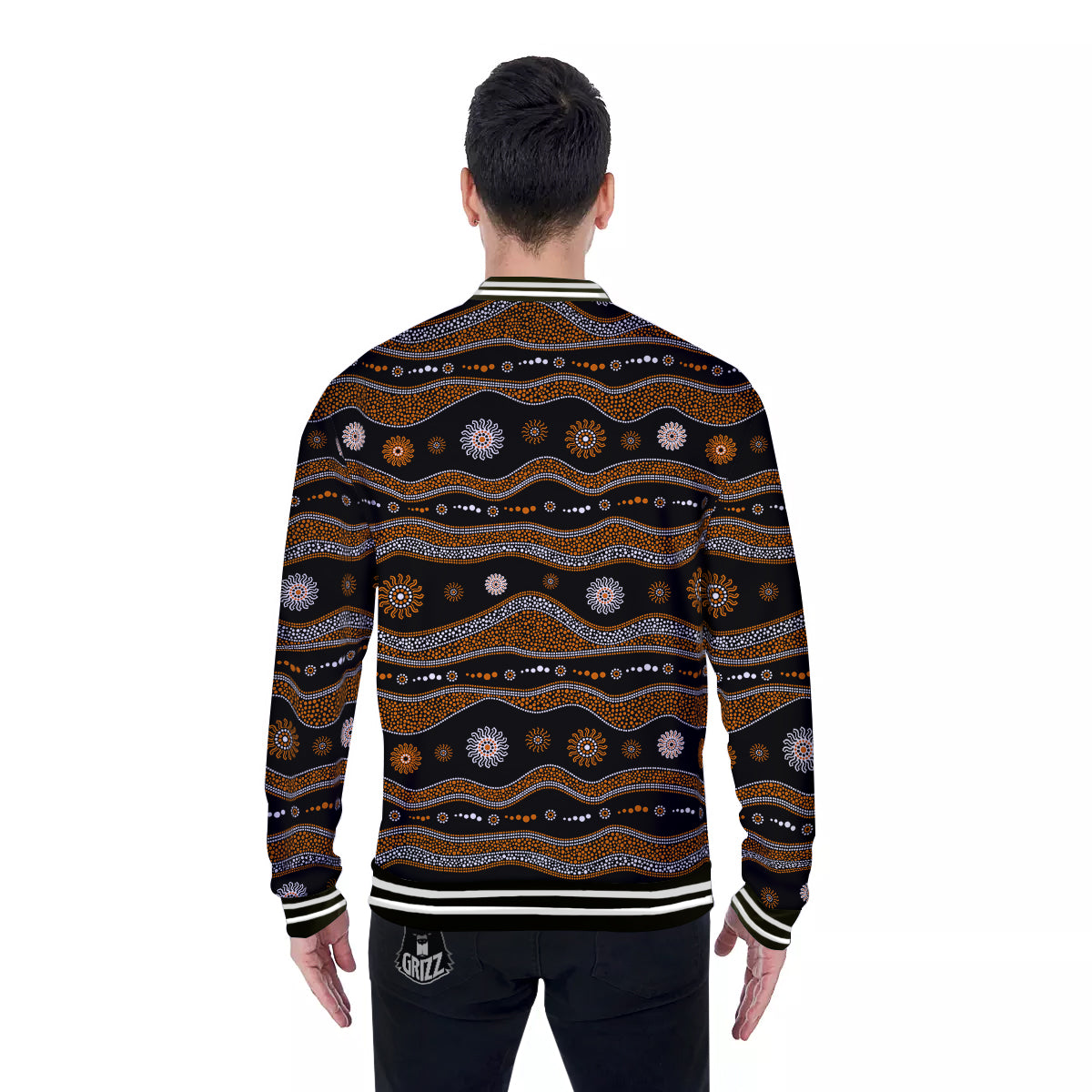 Aboriginal Orange And White Art Print Pattern Baseball Jacket-grizzshop