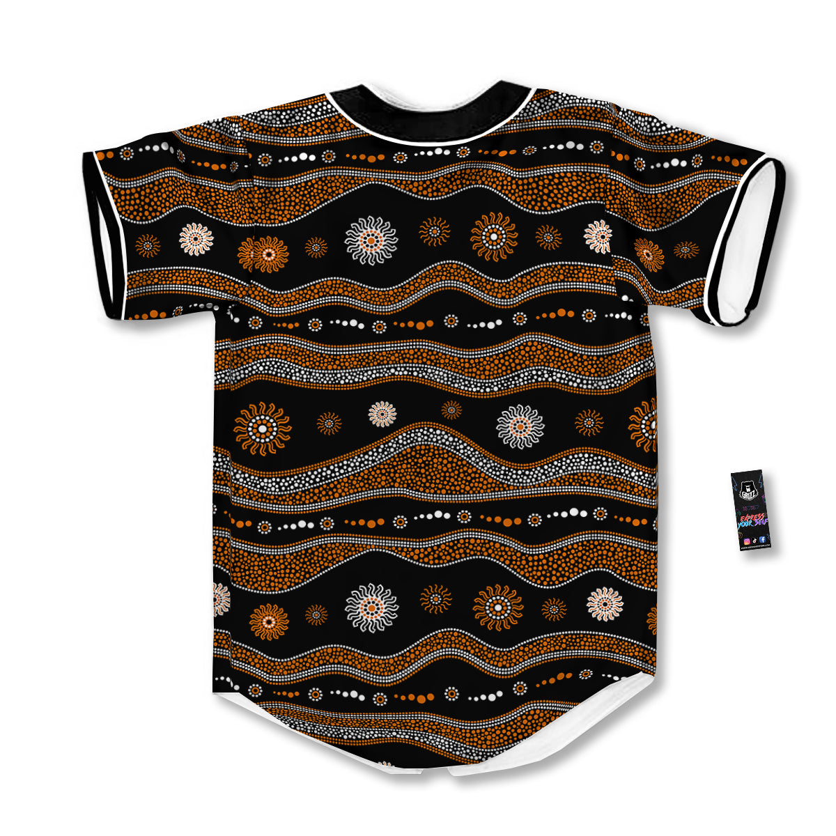 Aboriginal Orange And White Art Print Pattern Baseball Jersey-grizzshop
