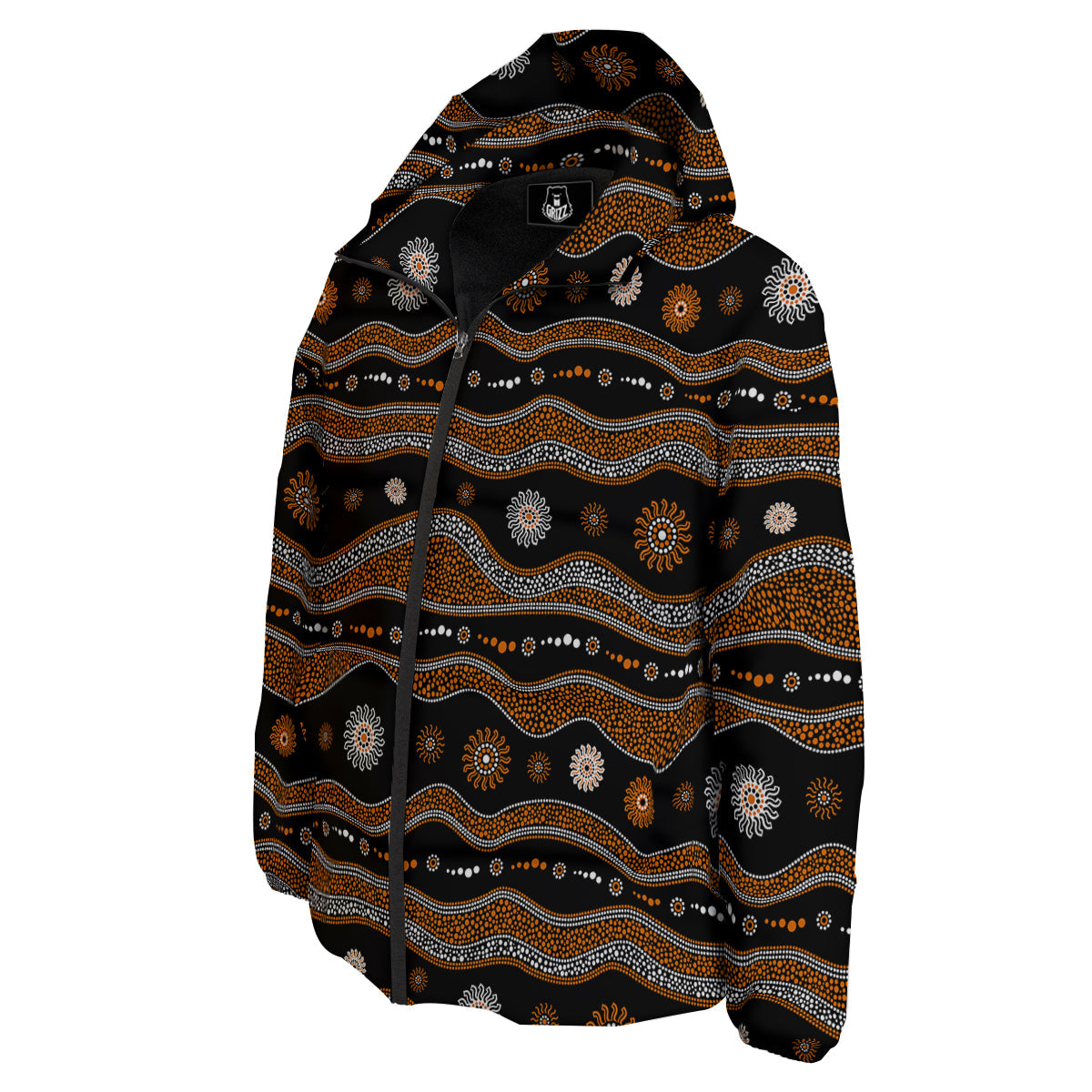 Aboriginal Orange And White Art Print Pattern Down Jacket-grizzshop