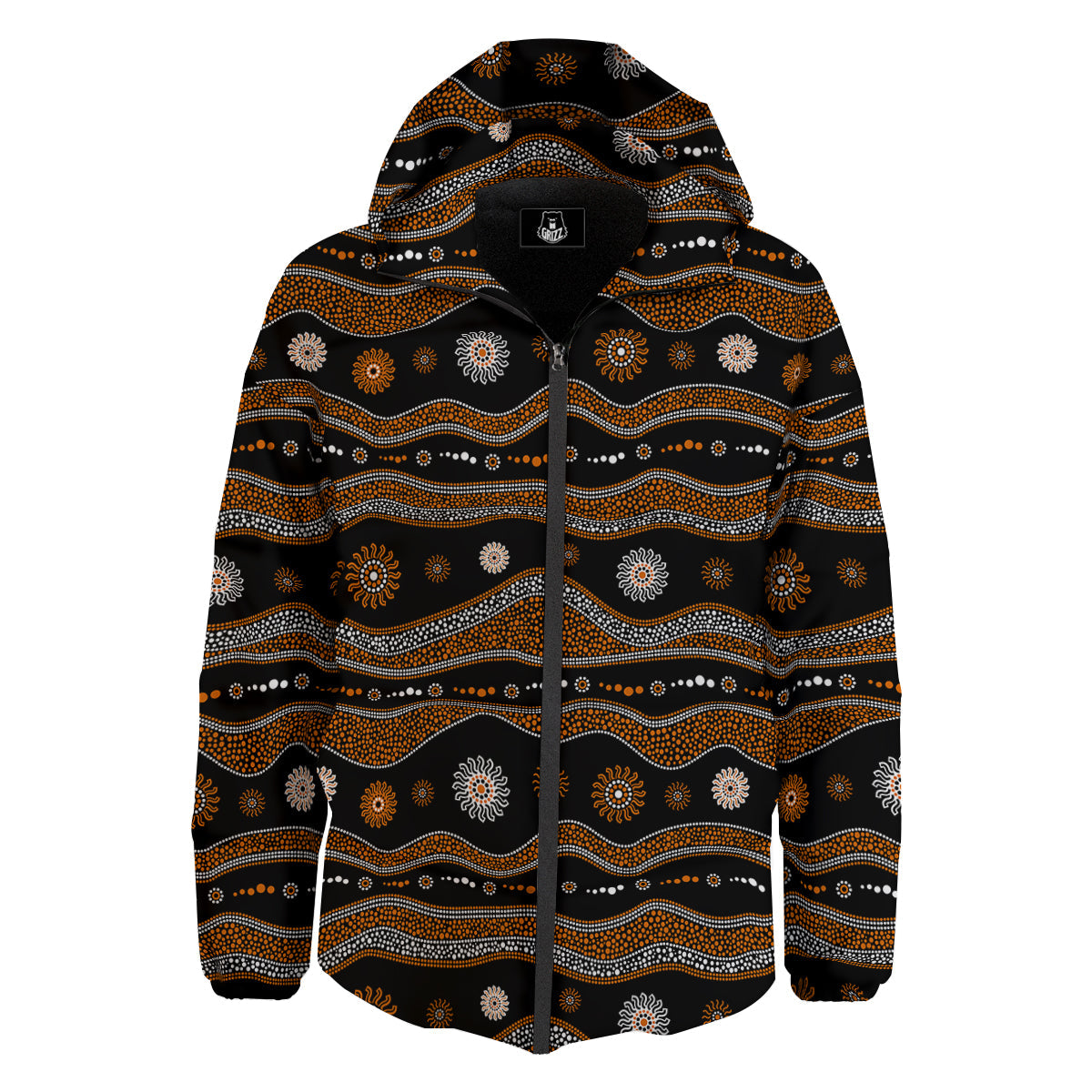 Aboriginal Orange And White Art Print Pattern Down Jacket-grizzshop