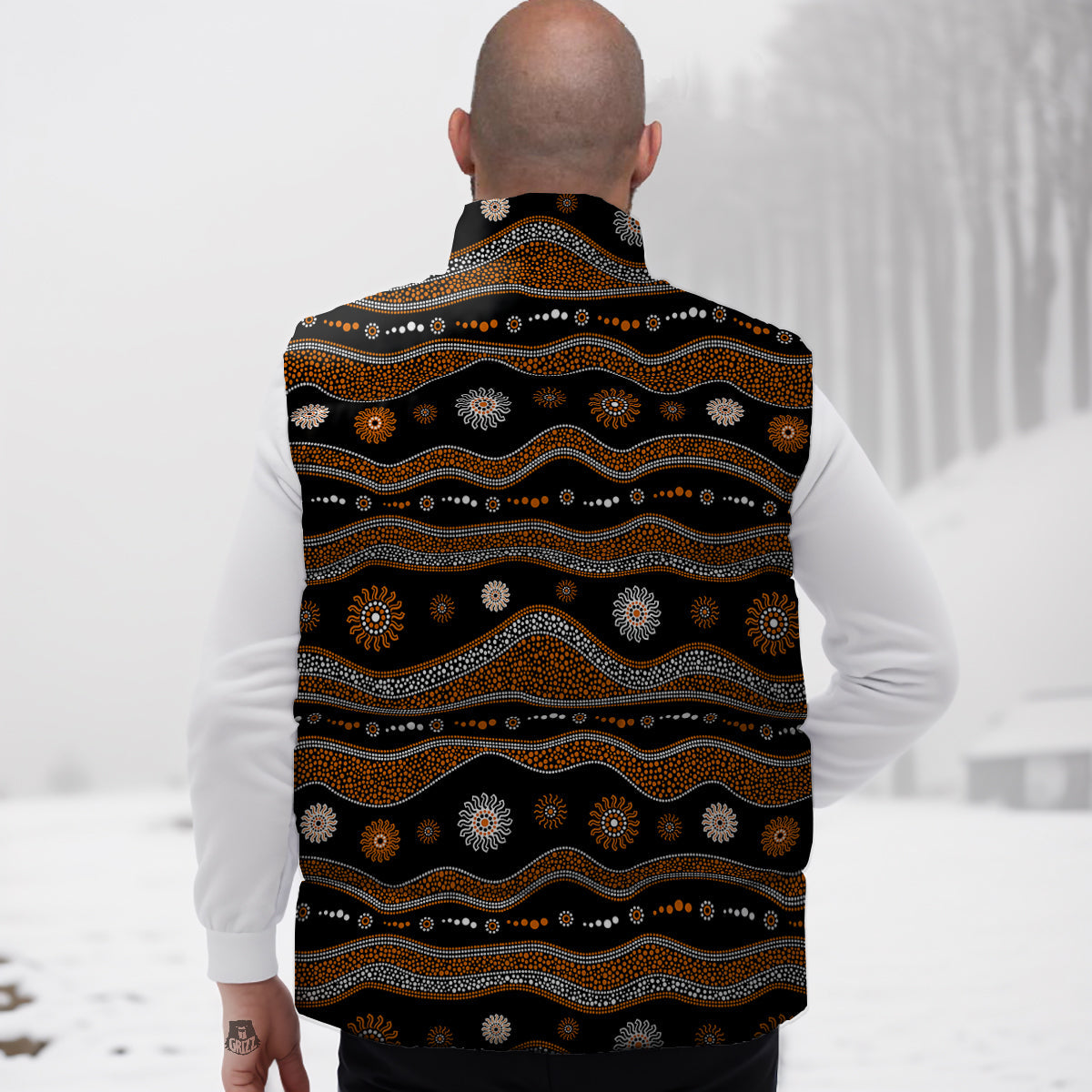 Aboriginal Orange And White Art Print Pattern Down Vest