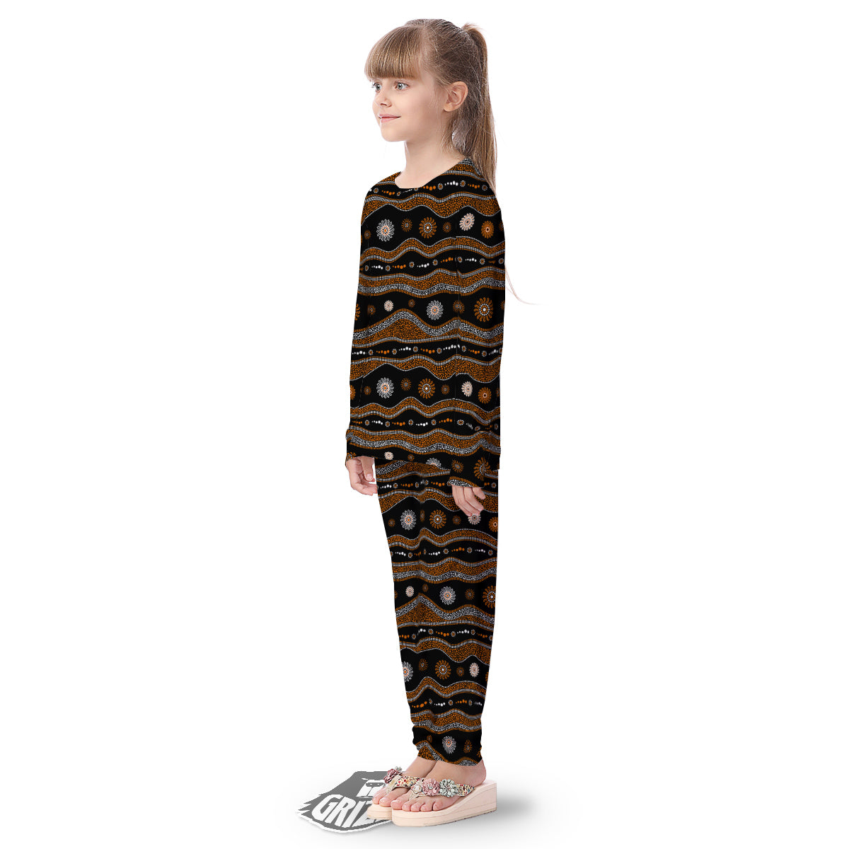 Aboriginal Orange And White Art Print Pattern Kid's Pajamas-grizzshop