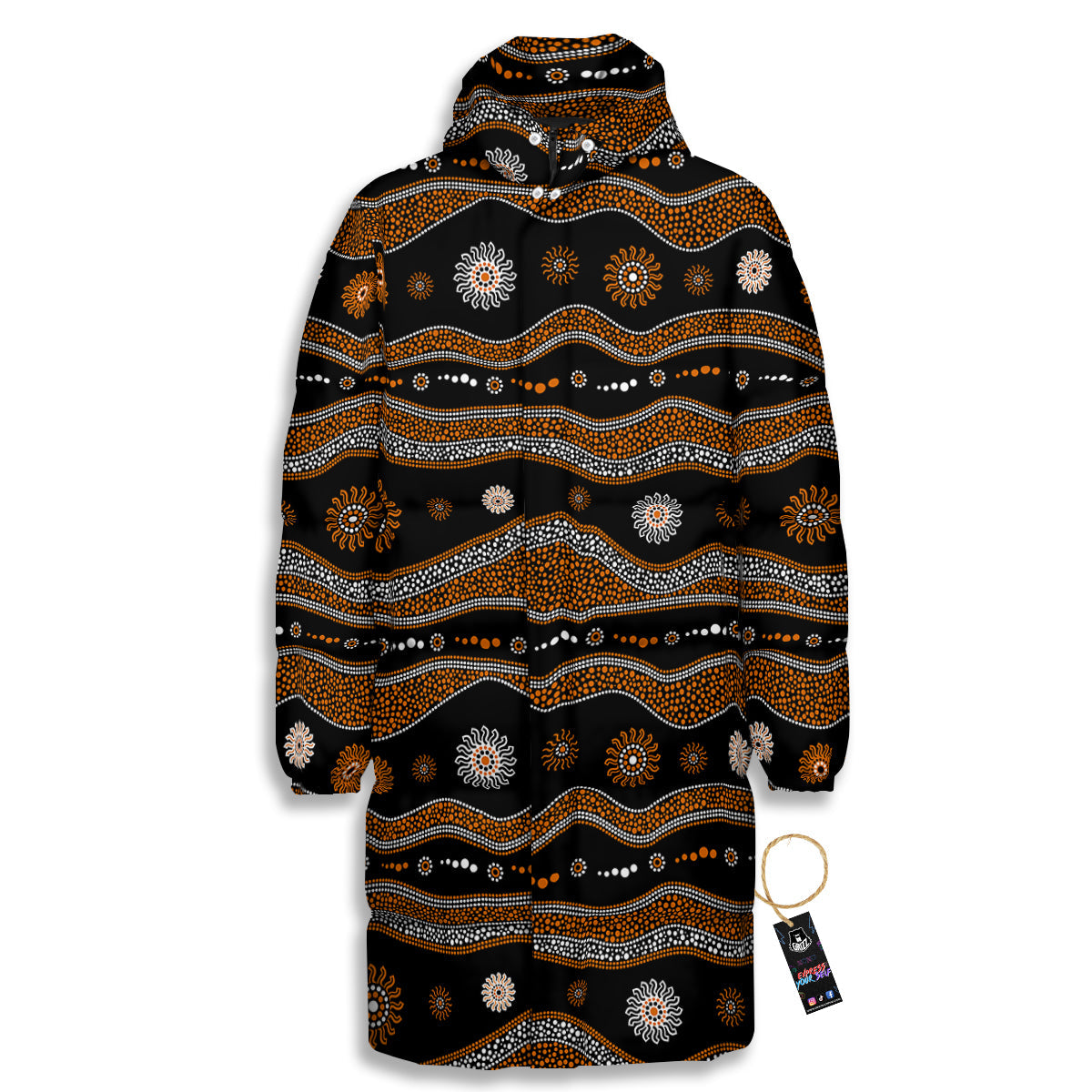 Aboriginal Orange And White Art Print Pattern Long Down Jacket-grizzshop