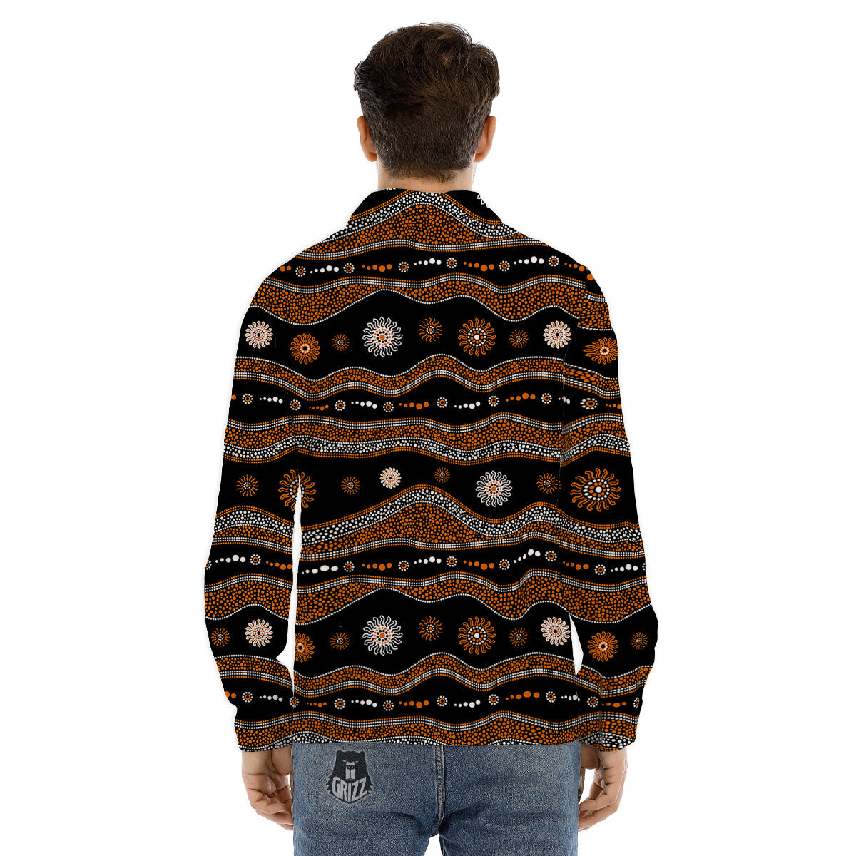 Aboriginal Orange And White Art Print Pattern Men's Dress Shirts-grizzshop