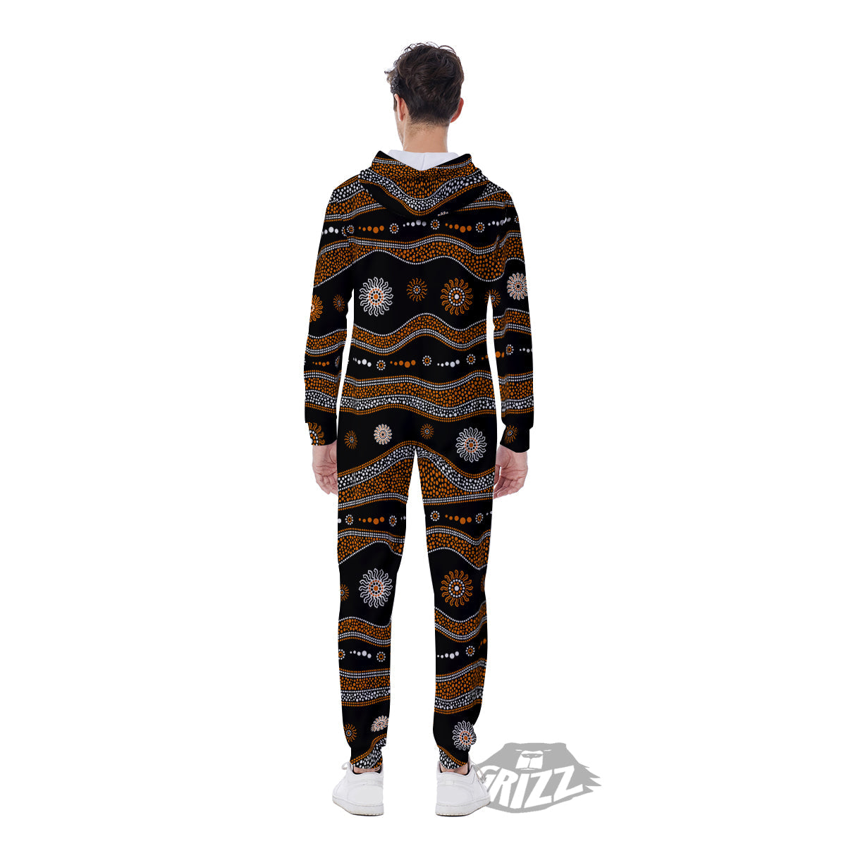 Aboriginal Orange And White Art Print Pattern Men's Jumpsuit-grizzshop