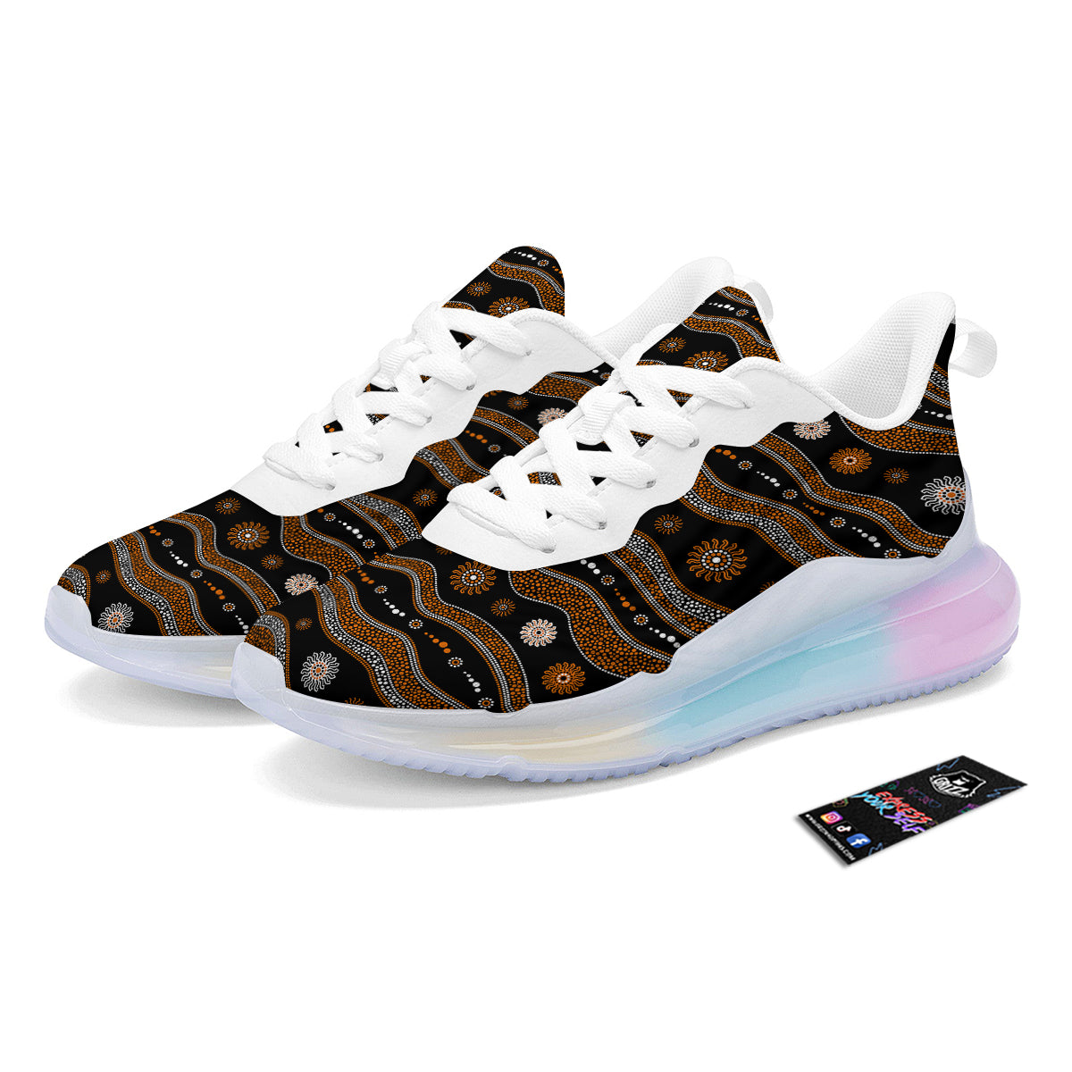 Aboriginal Orange And White Art Print Pattern Running Sneakers-grizzshop