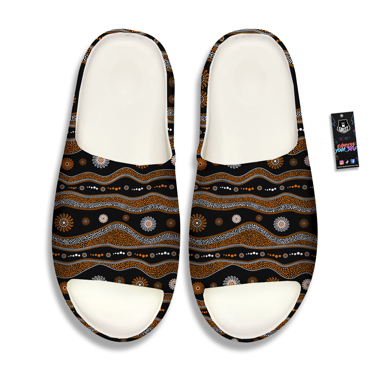 Aboriginal Orange And White Art Print Pattern Sandals-grizzshop