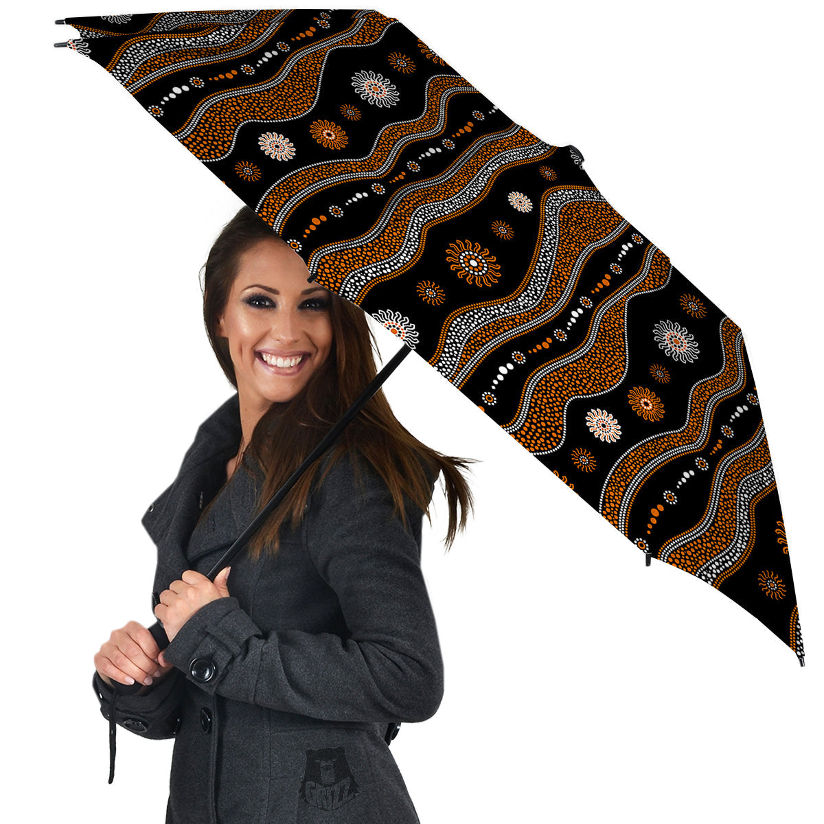 Aboriginal Orange And White Art Print Pattern Umbrella-grizzshop