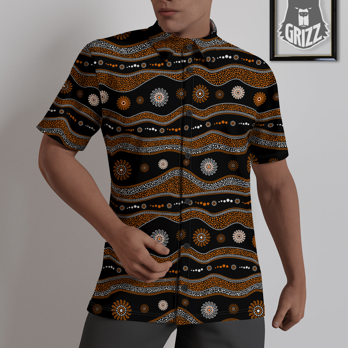 Aboriginal Orange And White Art Print Pattern Untucked Shirts-grizzshop