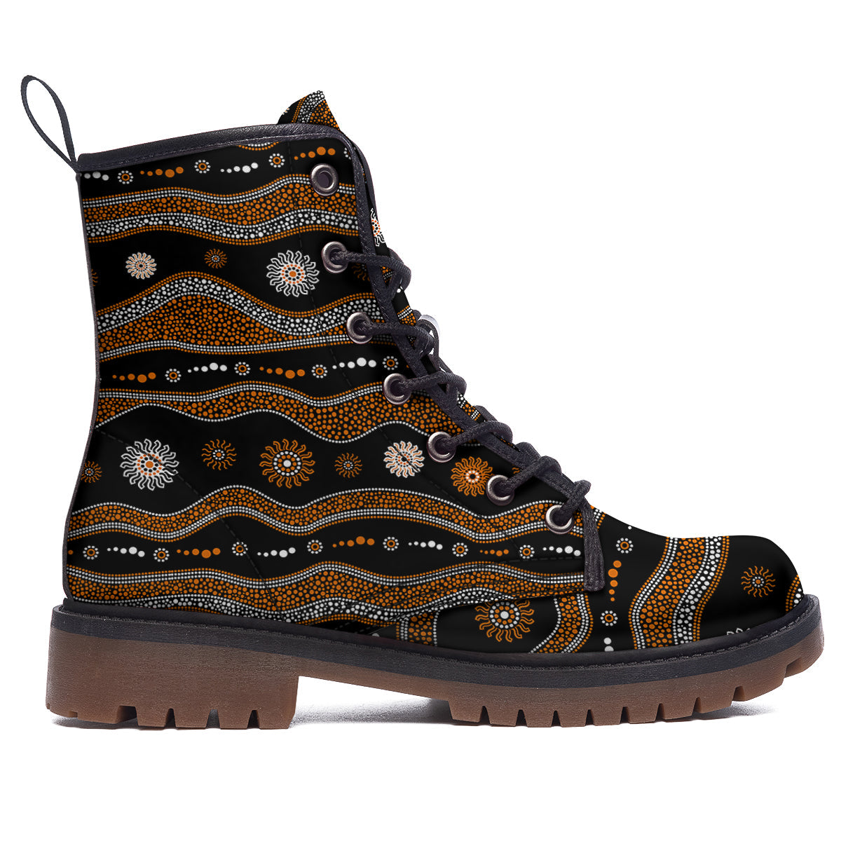 Aboriginal Orange And White Art Print Pattern Work Boots-grizzshop