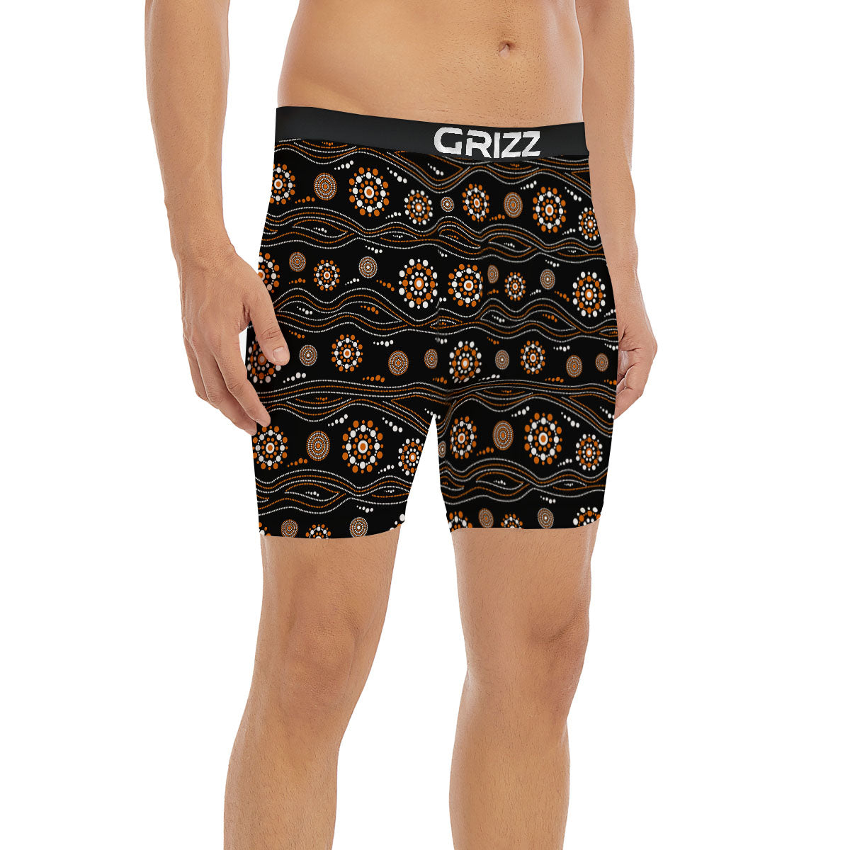 Aboriginal Orange And White Dot Print Pattern Boxer Briefs-grizzshop