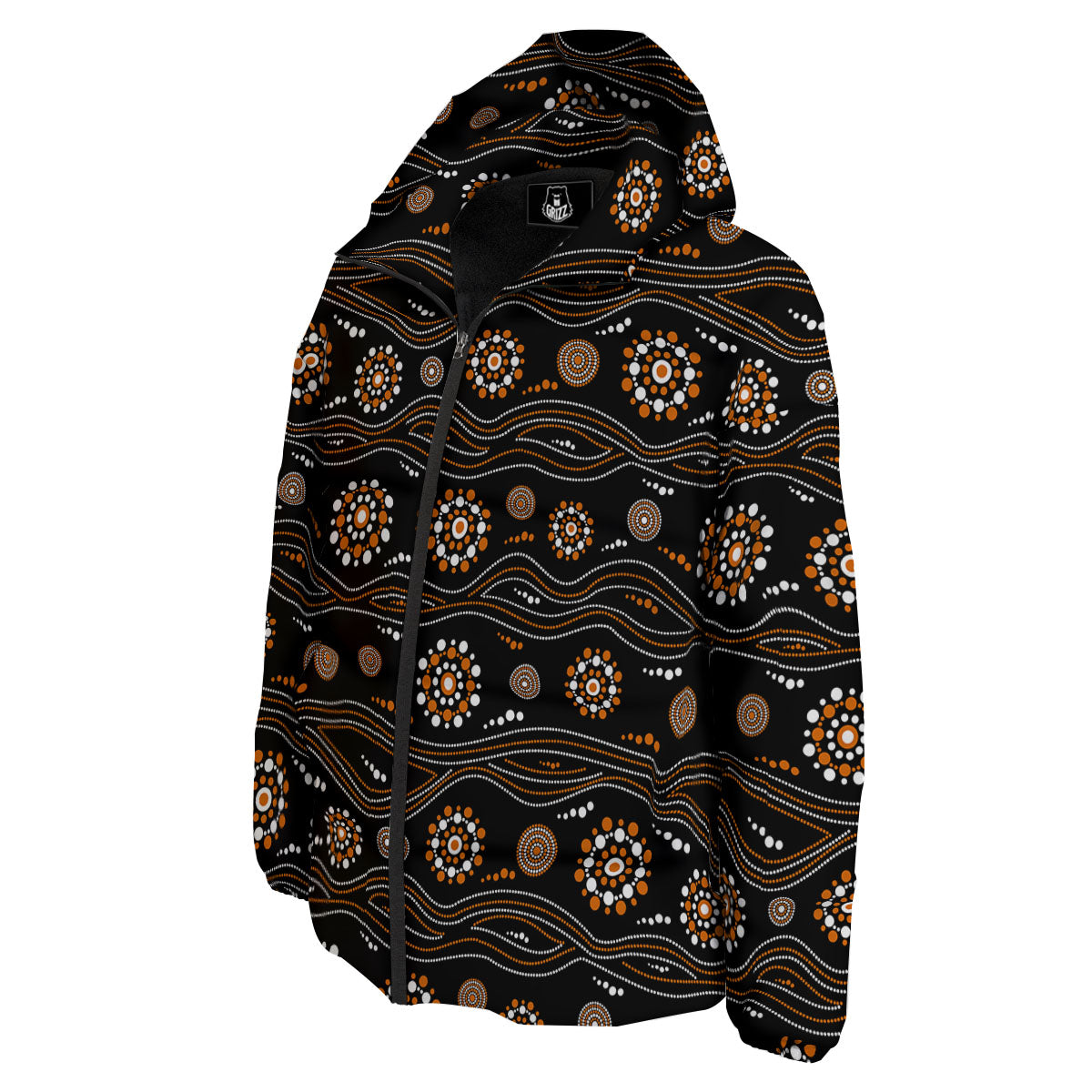 Aboriginal Orange And White Dot Print Pattern Down Jacket-grizzshop