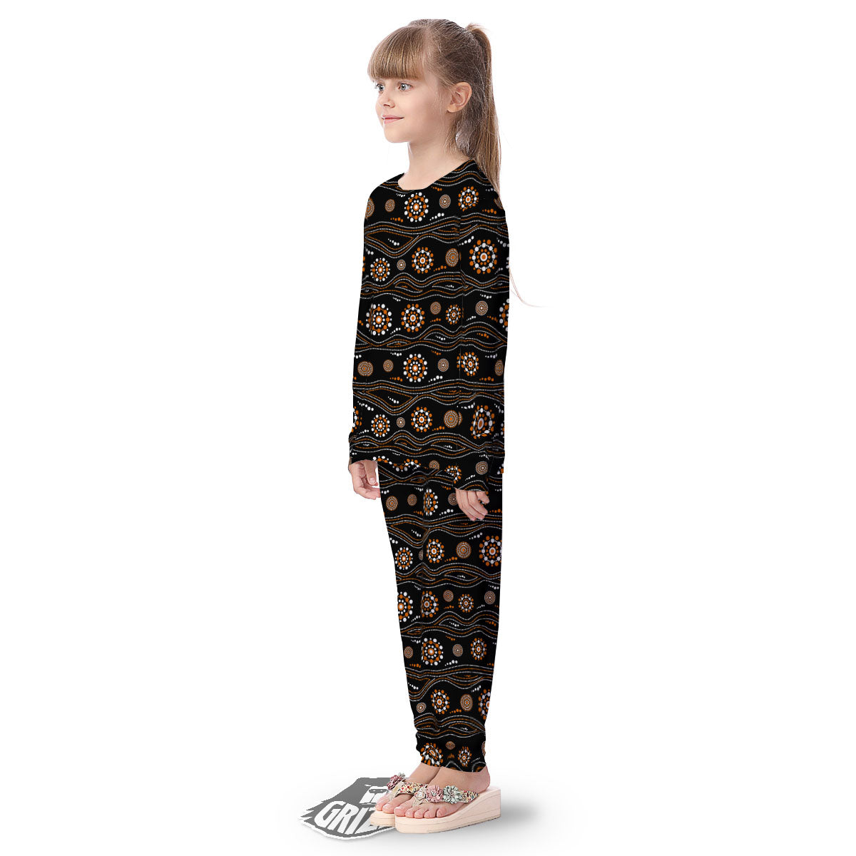 Aboriginal Orange And White Dot Print Pattern Kid's Pajamas-grizzshop