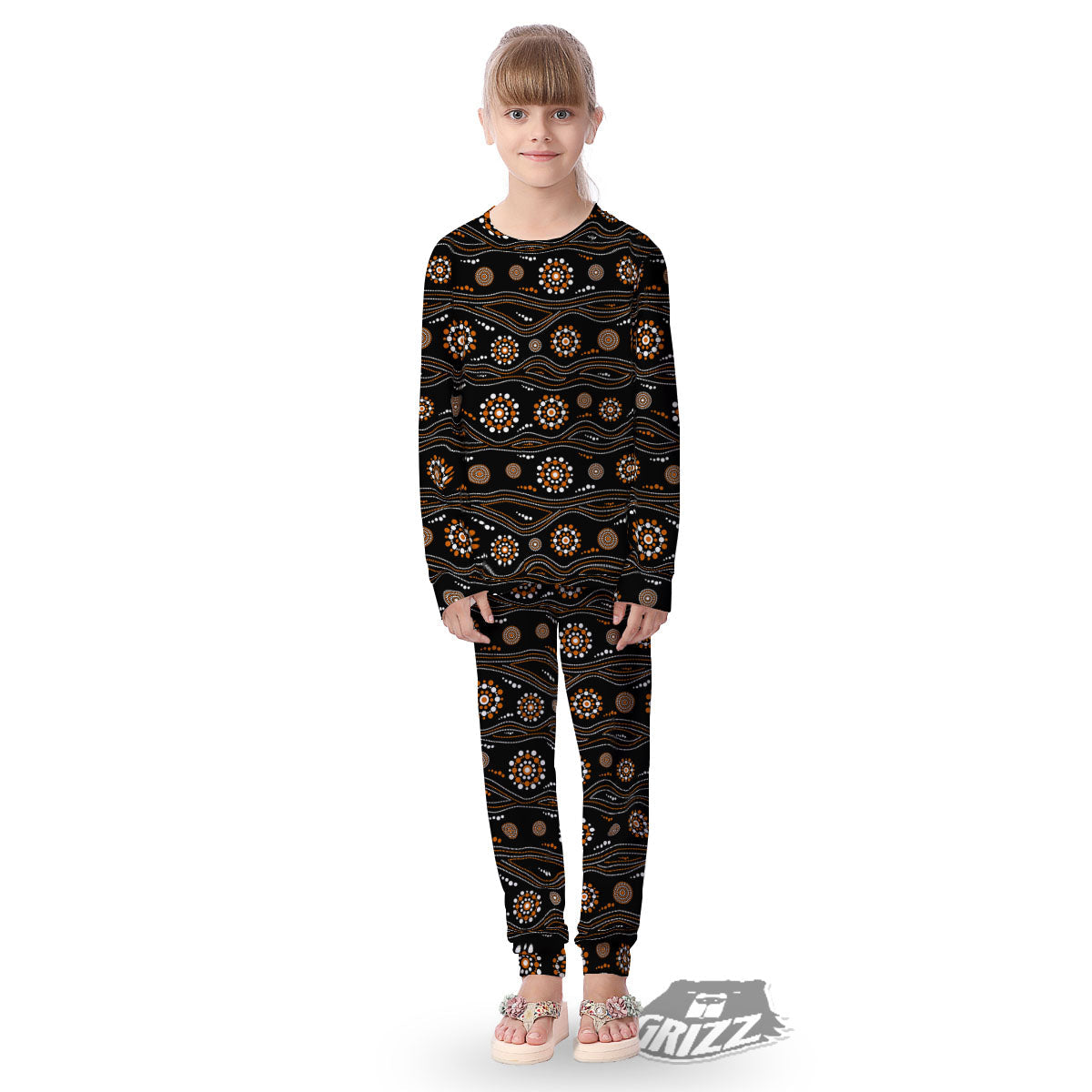Aboriginal Orange And White Dot Print Pattern Kid's Pajamas-grizzshop