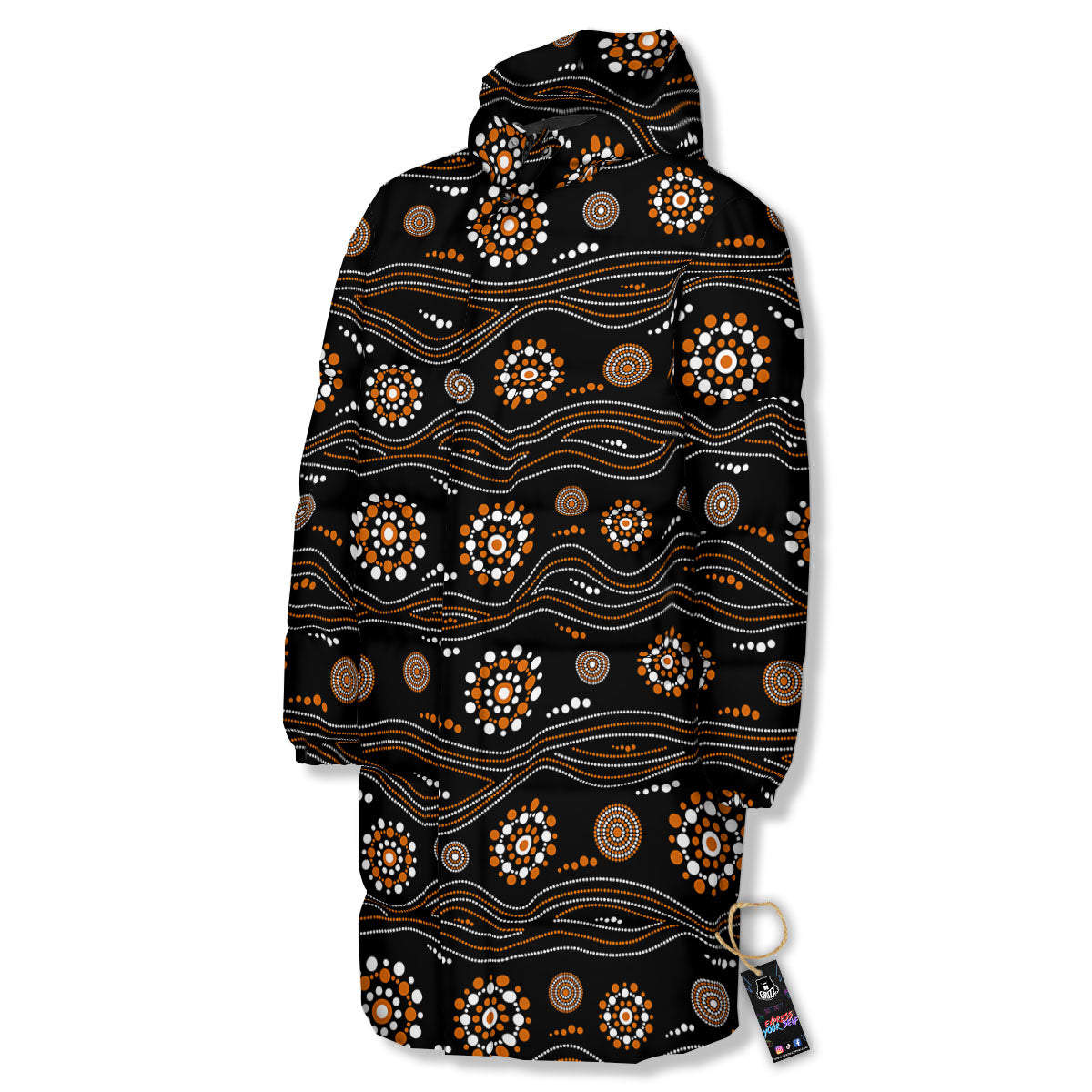 Aboriginal Orange And White Dot Print Pattern Long Down Jacket-grizzshop