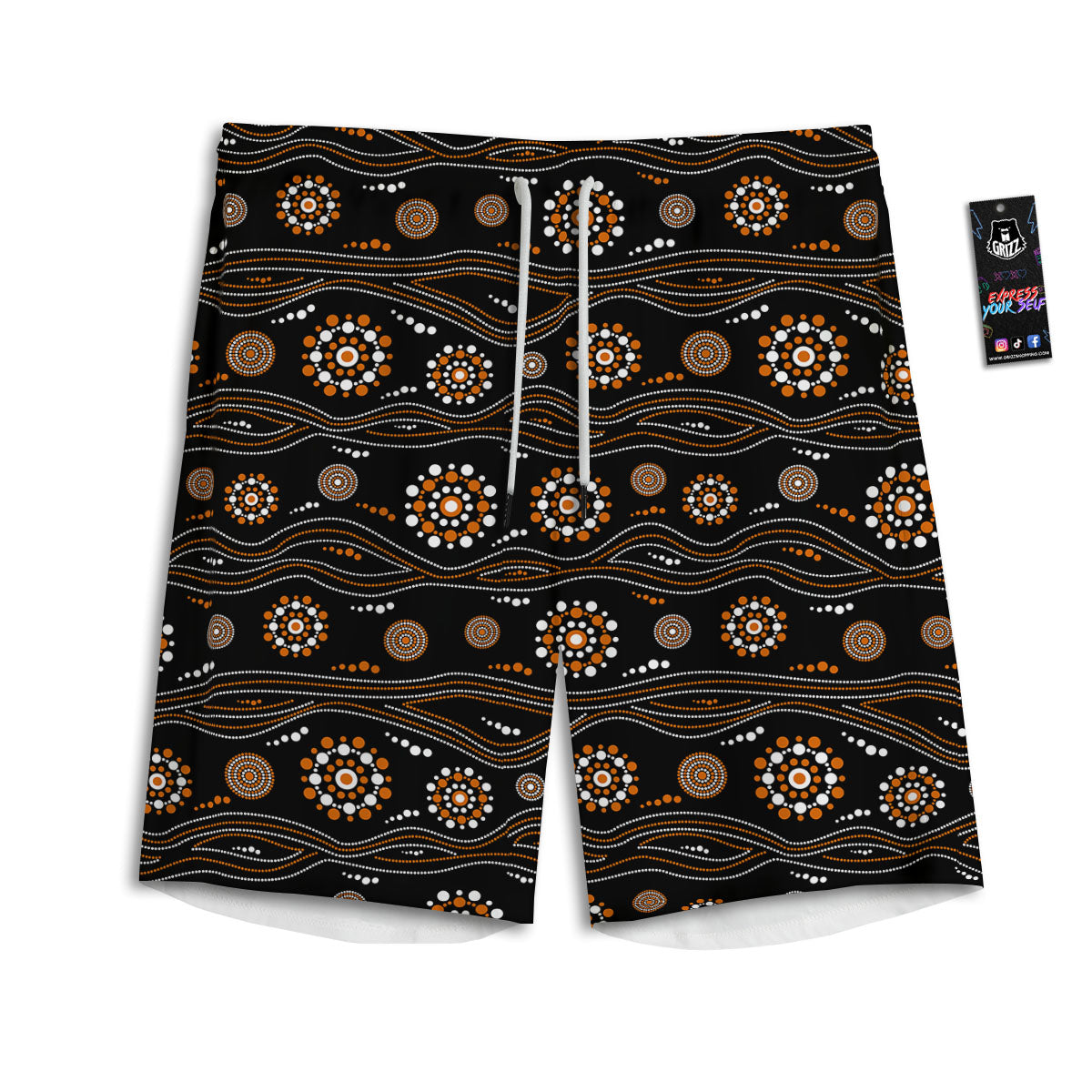 Aboriginal Orange And White Dot Print Pattern Men's Athletic Shorts