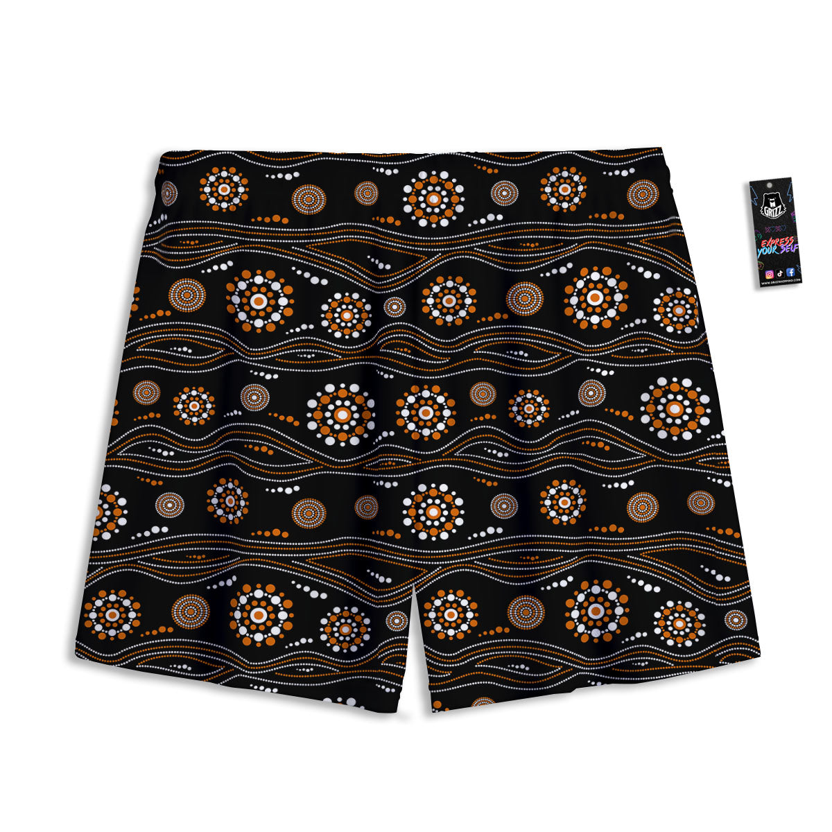 Aboriginal Orange And White Dot Print Pattern Mesh Shorts