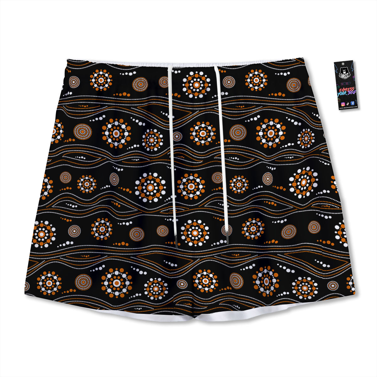 Aboriginal Orange And White Dot Print Pattern Mesh Shorts