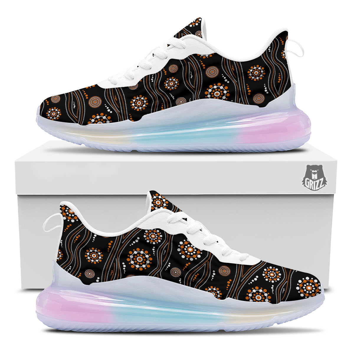 Aboriginal Orange And White Dot Print Pattern Running Sneakers-grizzshop
