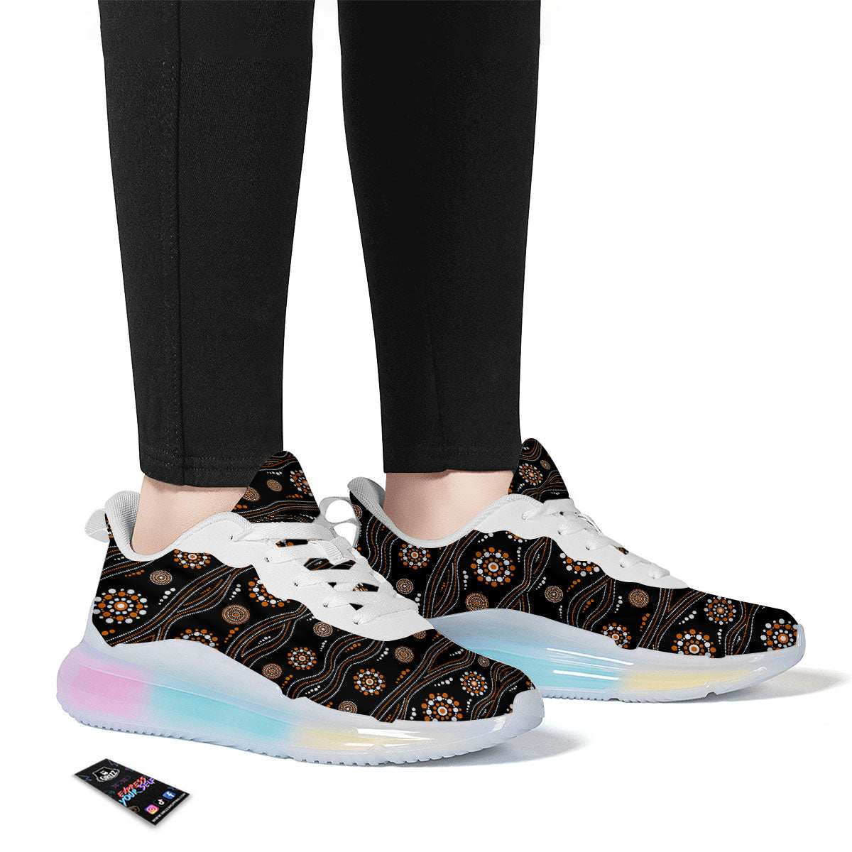 Aboriginal Orange And White Dot Print Pattern Running Sneakers-grizzshop