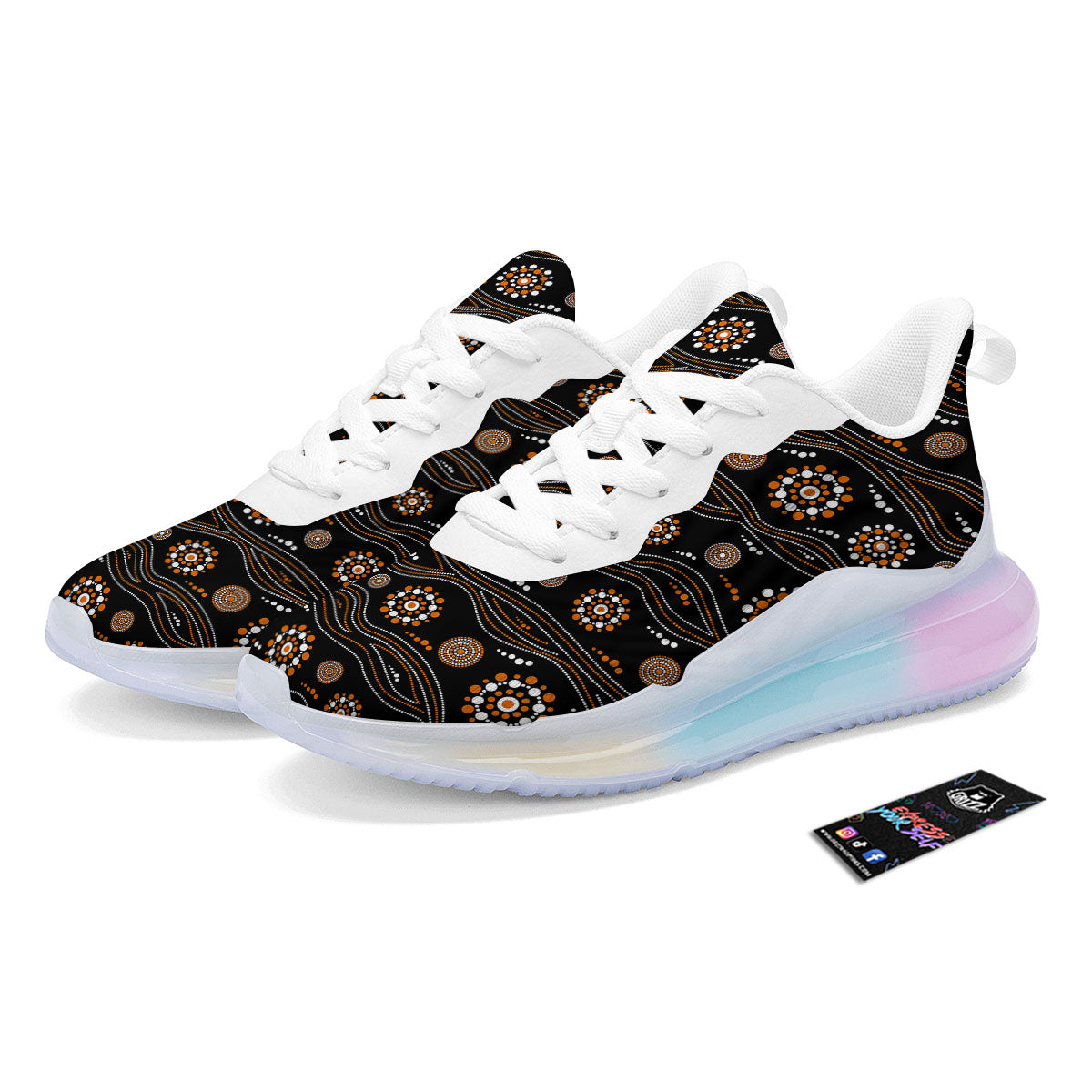 Aboriginal Orange And White Dot Print Pattern Running Sneakers-grizzshop