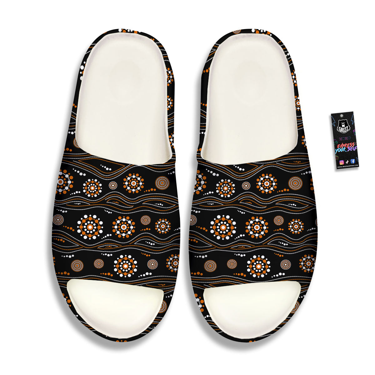 Aboriginal Orange And White Dot Print Pattern Sandals-grizzshop