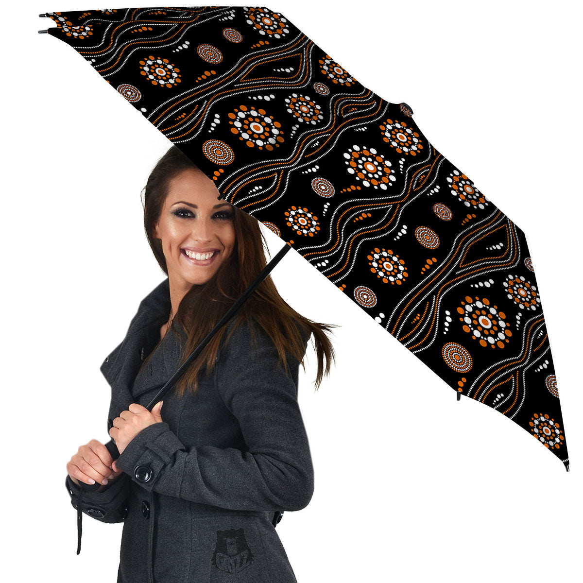 Aboriginal Orange And White Dot Print Pattern Umbrella-grizzshop