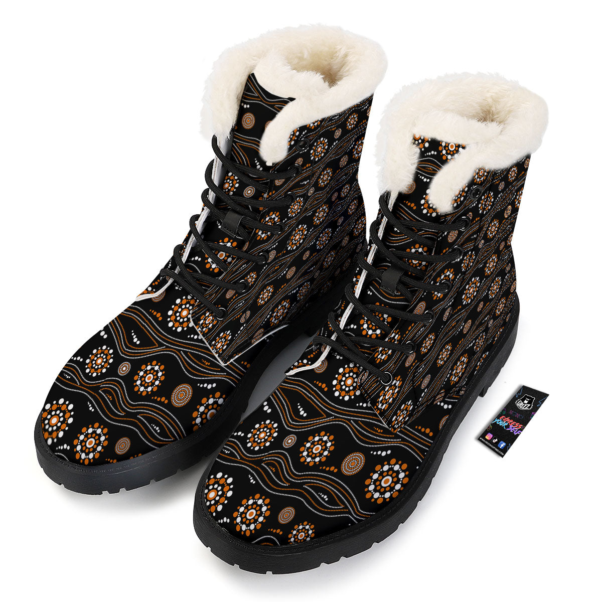 Aboriginal Orange And White Dot Print Pattern Winter Boots-grizzshop