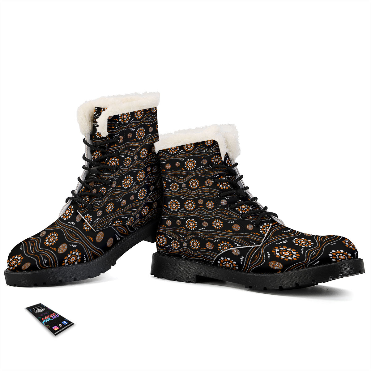 Aboriginal Orange And White Dot Print Pattern Winter Boots-grizzshop