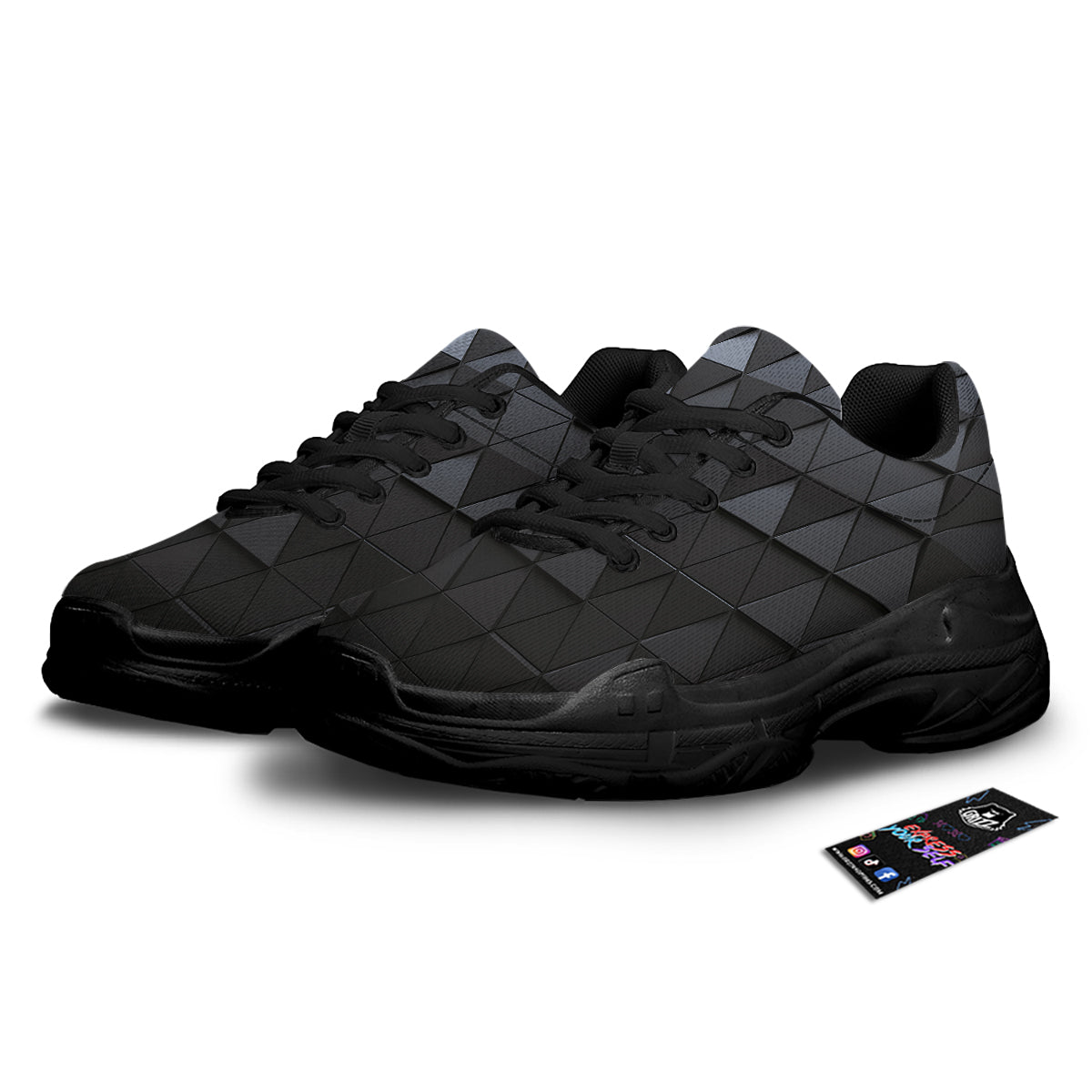 Abstract 3D Geometric Triangle Print Black Chunky Shoes-grizzshop