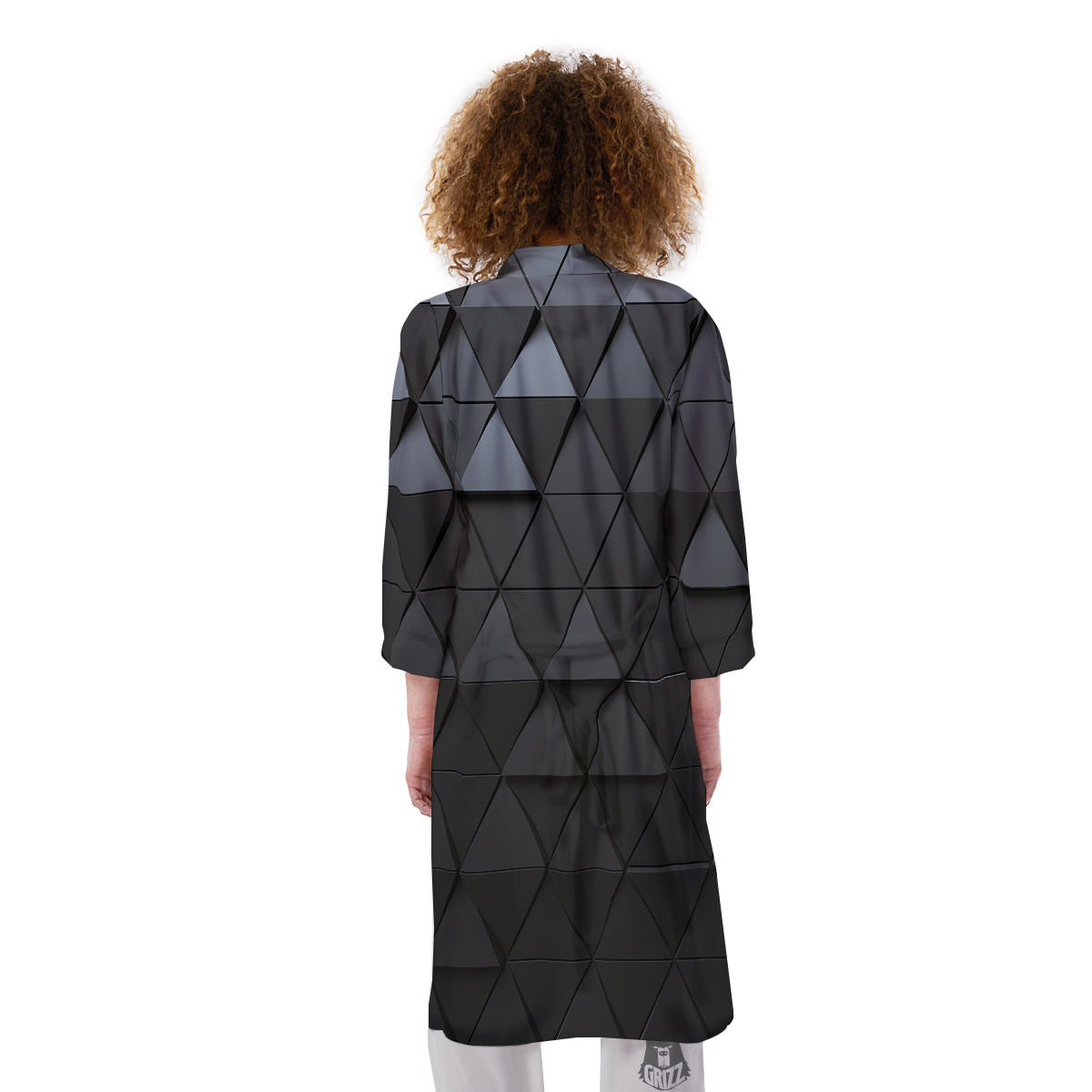 Abstract 3D Geometric Triangle Print Kimono-grizzshop