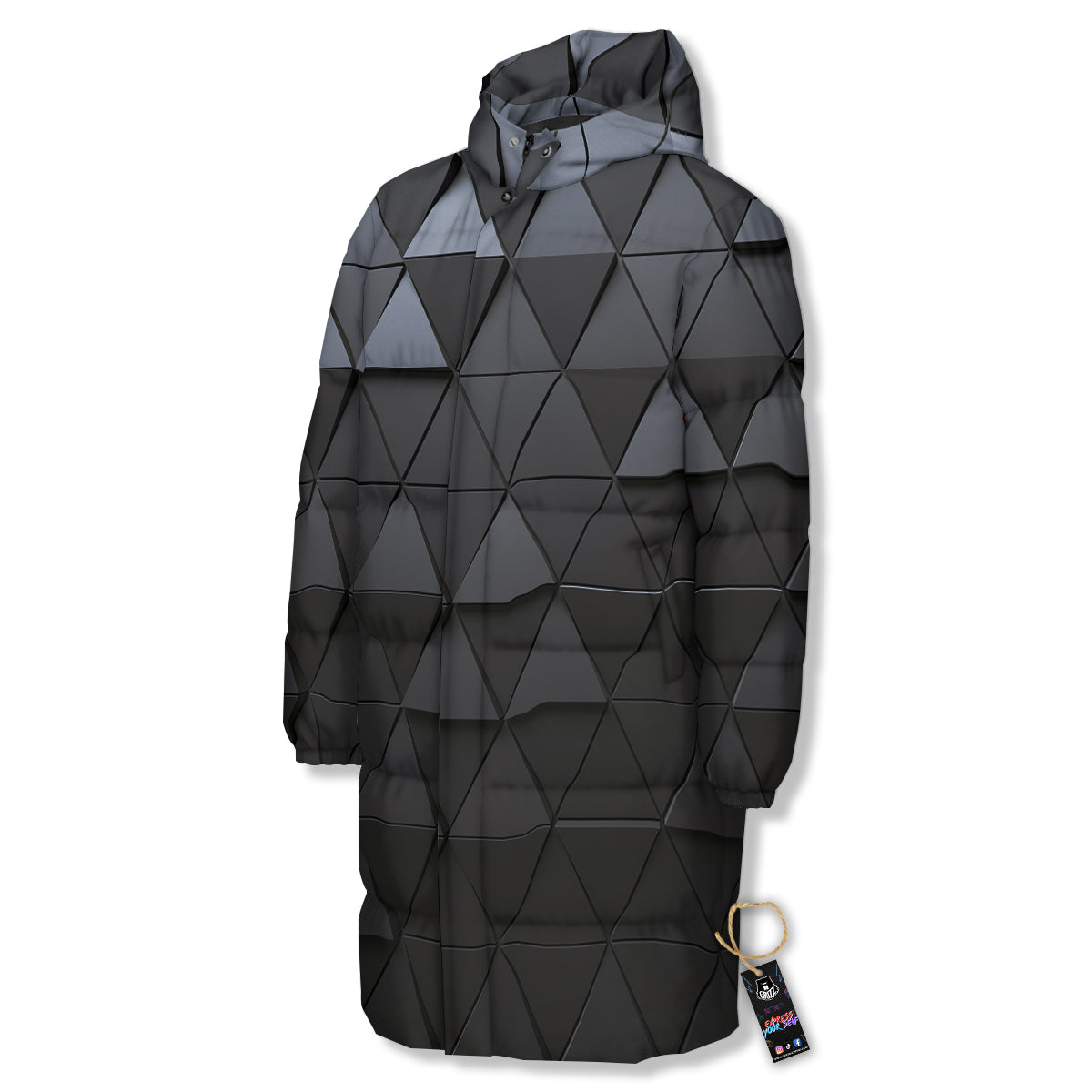 Abstract 3D Geometric Triangle Print Long Down Jacket-grizzshop