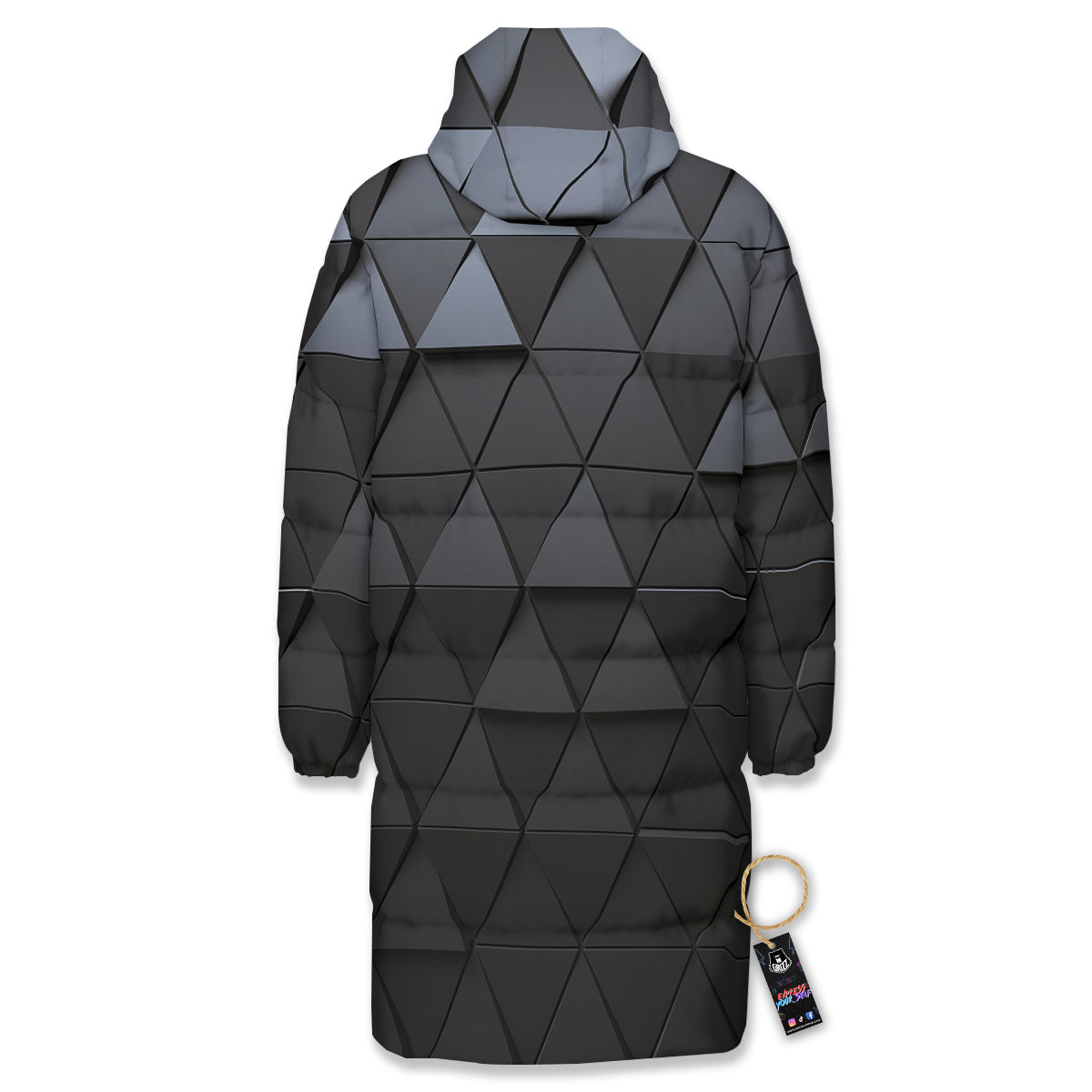 Abstract 3D Geometric Triangle Print Long Down Jacket-grizzshop