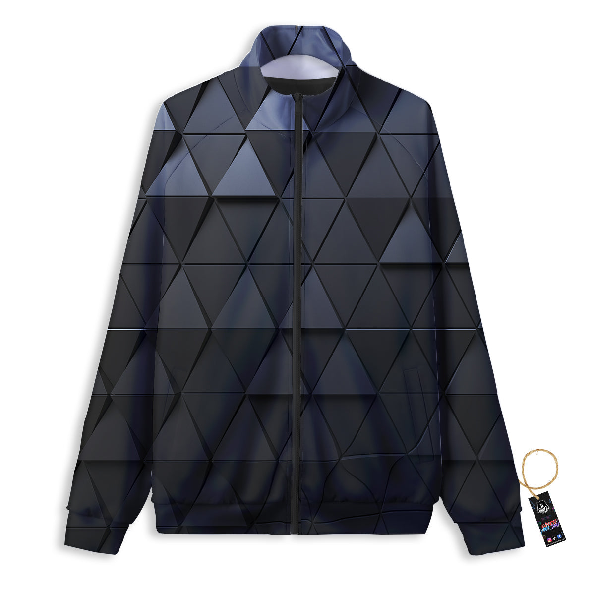 Abstract 3D Geometric Triangle Print Track Jacket-grizzshop