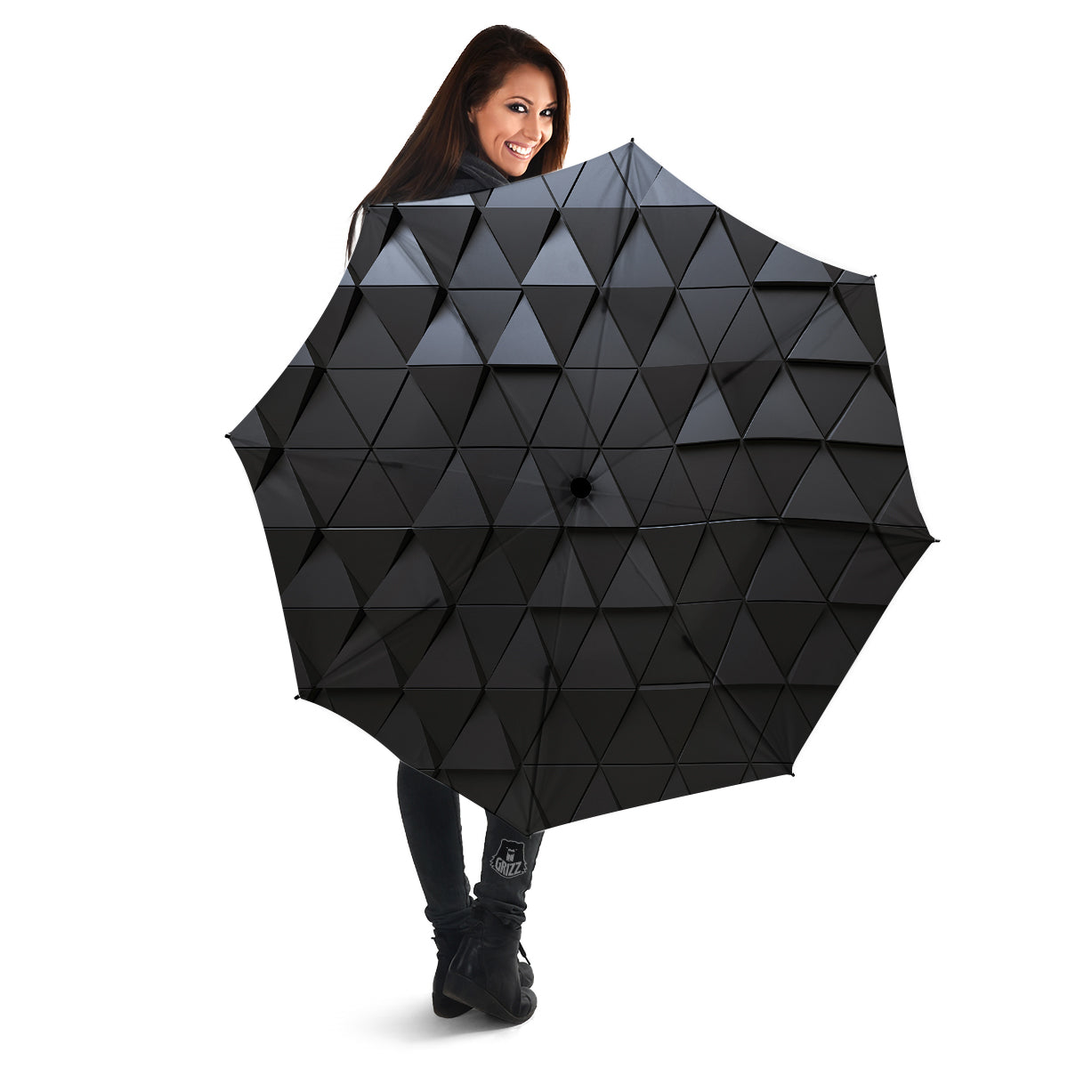 Abstract 3D Geometric Triangle Print Umbrella-grizzshop