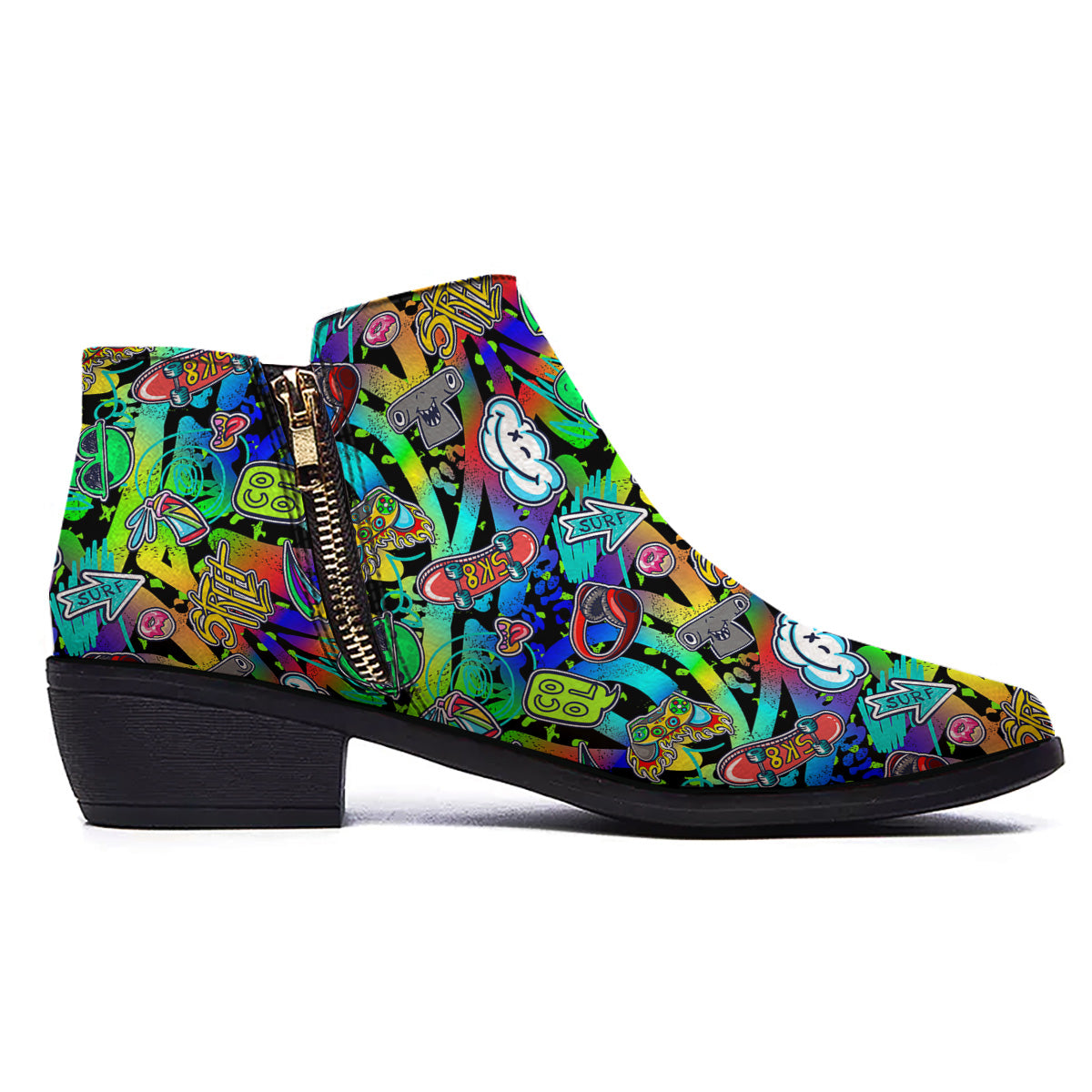 Abstract Alien Graffiti Text Print Pattern Ankle Boots-grizzshop