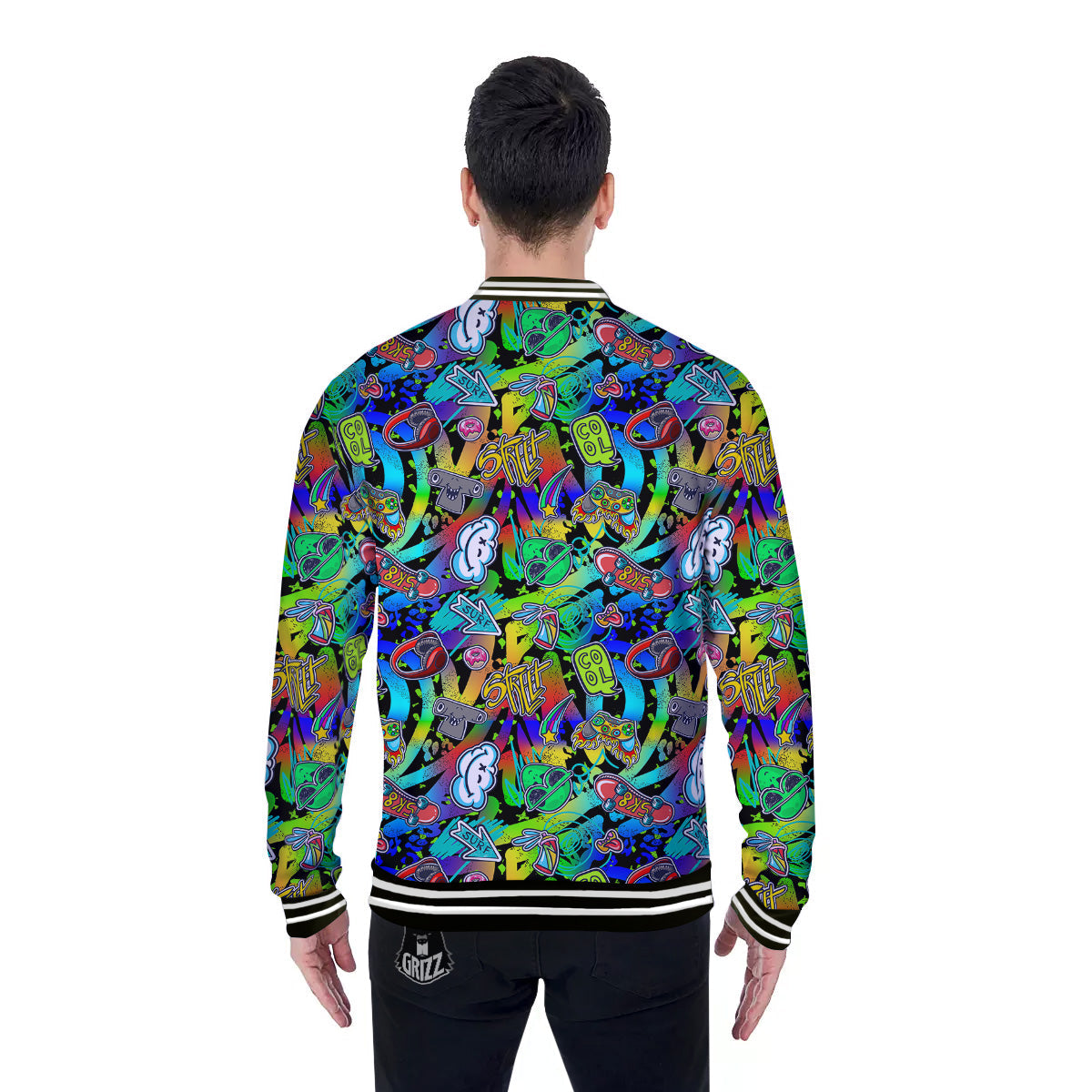 Abstract Alien Graffiti Text Print Pattern Baseball Jacket-grizzshop