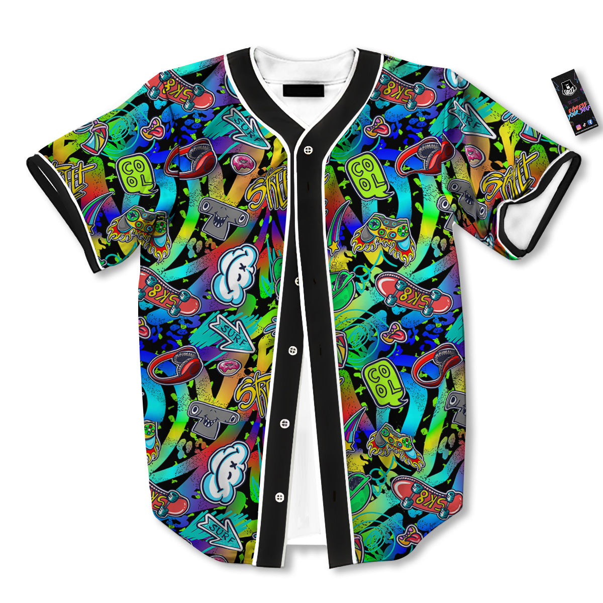 Abstract Alien Graffiti Text Print Pattern Baseball Jersey-grizzshop